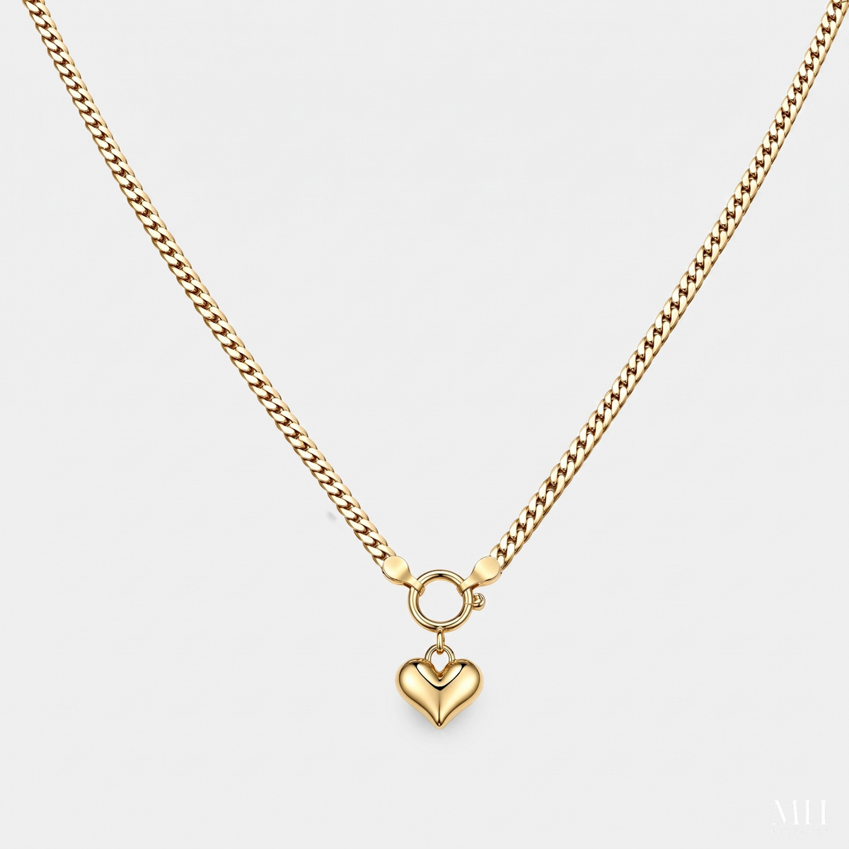 Puffy Heart Necklace | 14K Gold Herringbone Chain Necklace for Women