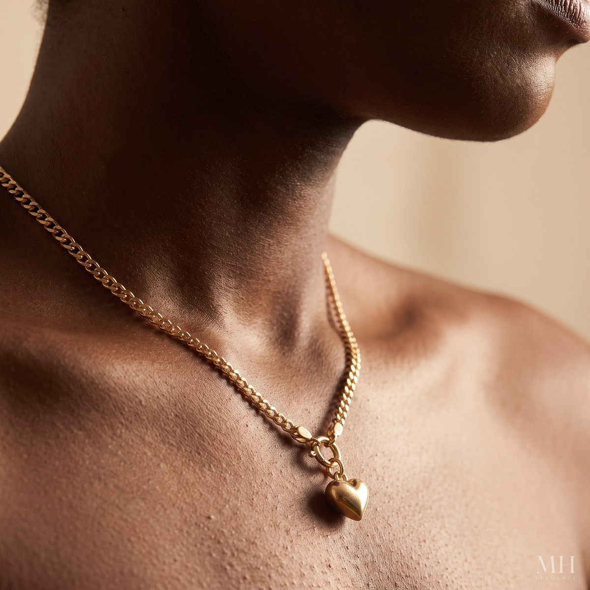 Puffy Heart Necklace | 14K Gold Herringbone Chain Necklace for Women
