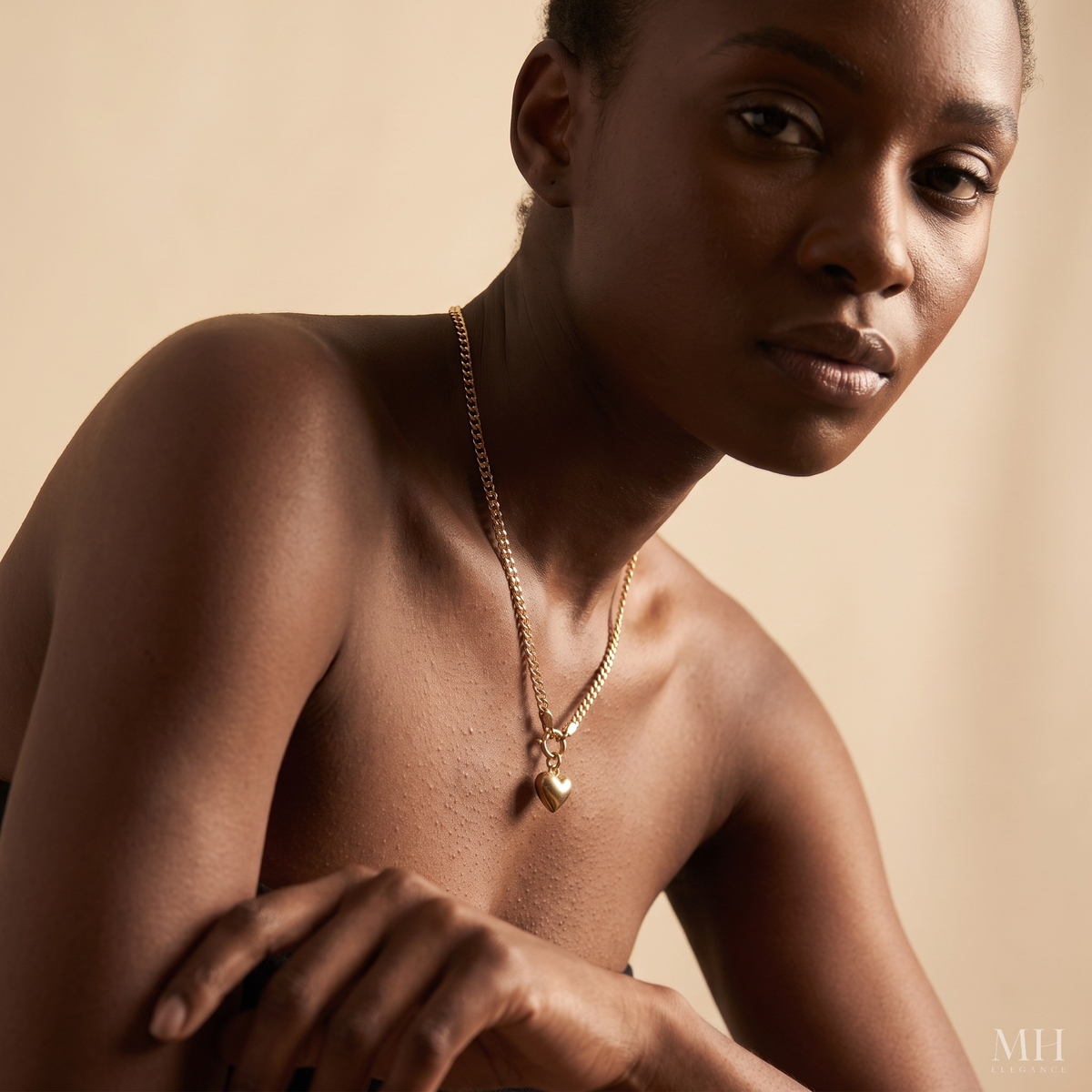 Puffy Heart Necklace | 14K Gold Herringbone Chain Necklace for Women