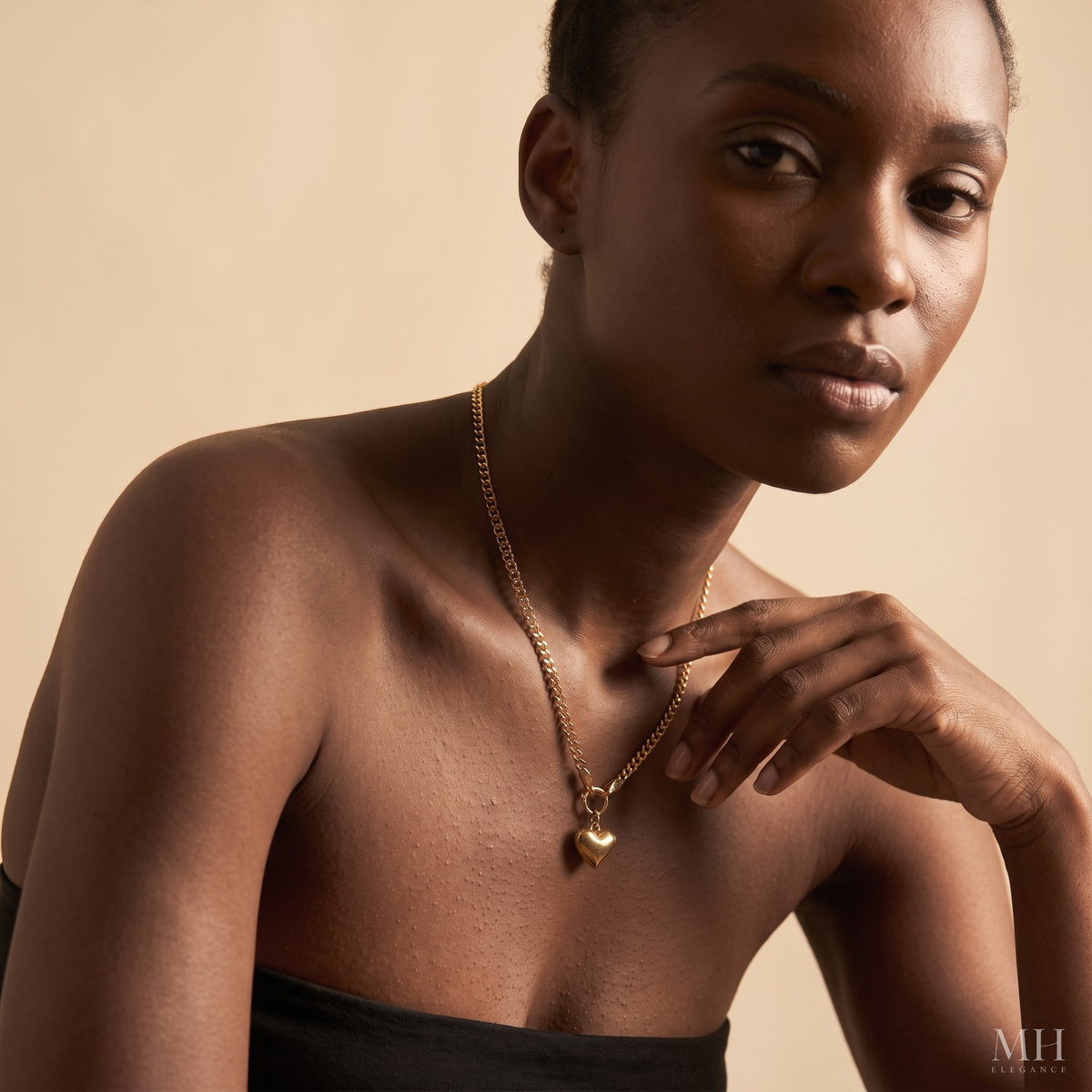 Puffy Heart Necklace | 14K Gold Herringbone Chain Necklace for Women