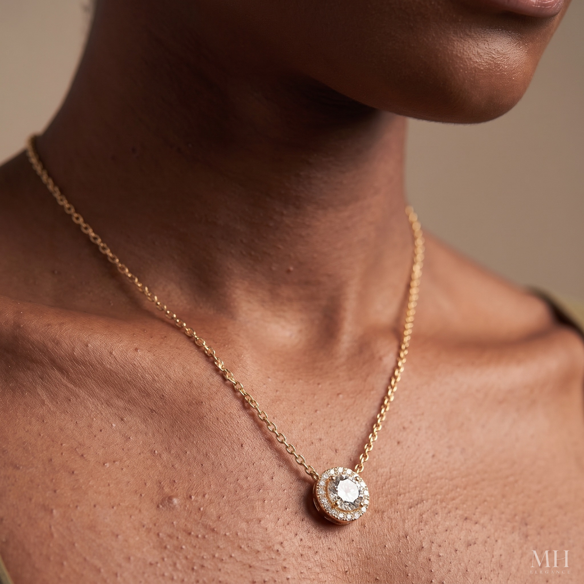 Halo CZ Necklace | 14K Gold Diamond Look Pendant Necklace for Women