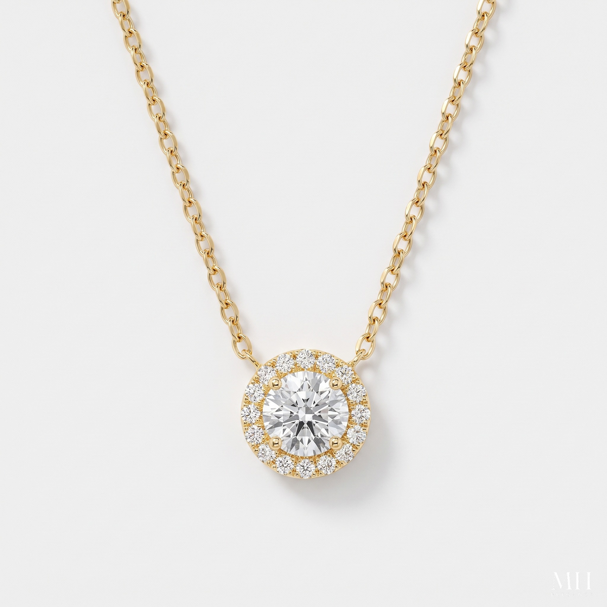 Halo CZ Necklace | 14K Gold Diamond Look Pendant Necklace for Women