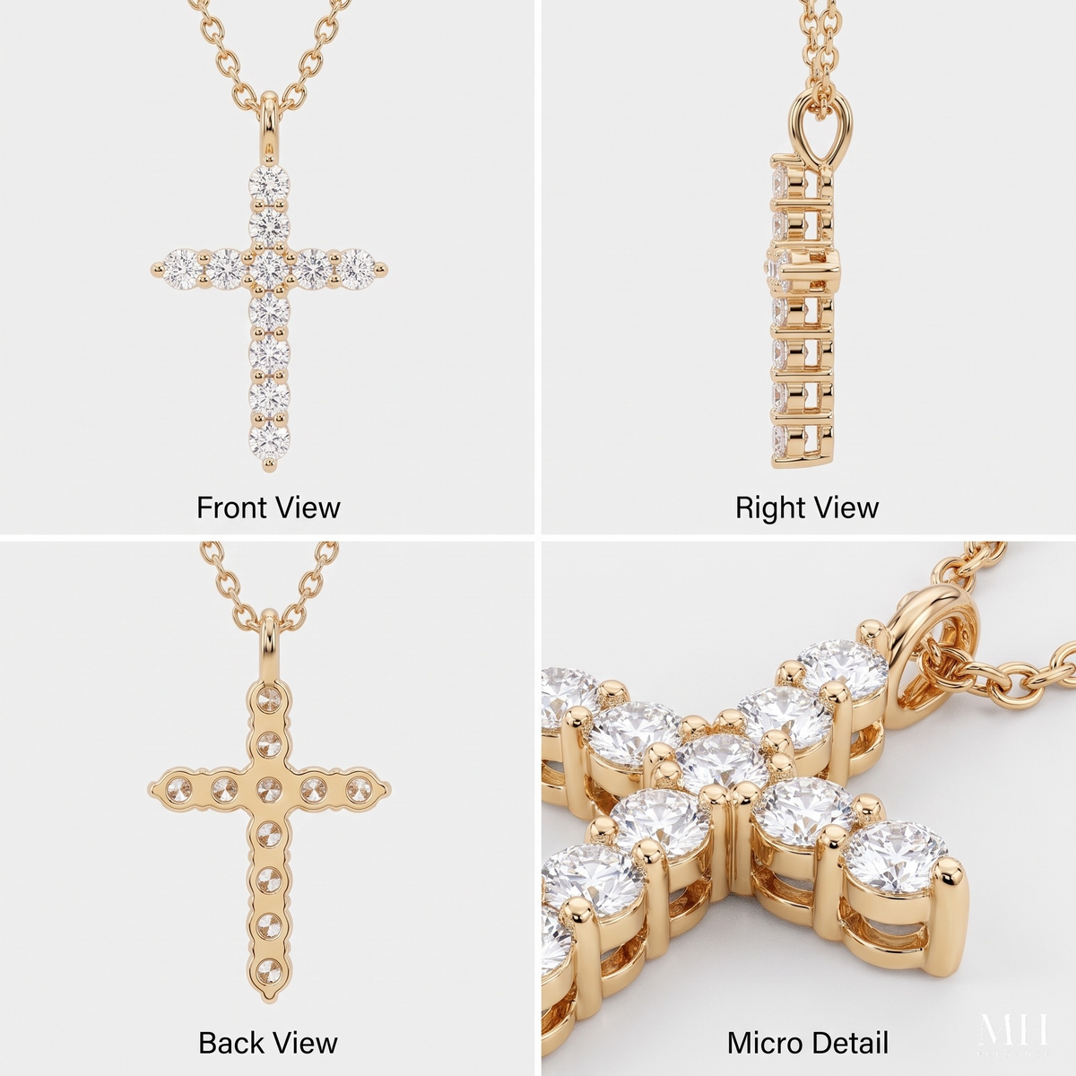 Collier pendentif croix en CZ plaqué or 14 carats | Bijoux de foi spirituelle | Sertis de CZ – MH ELEGANCE