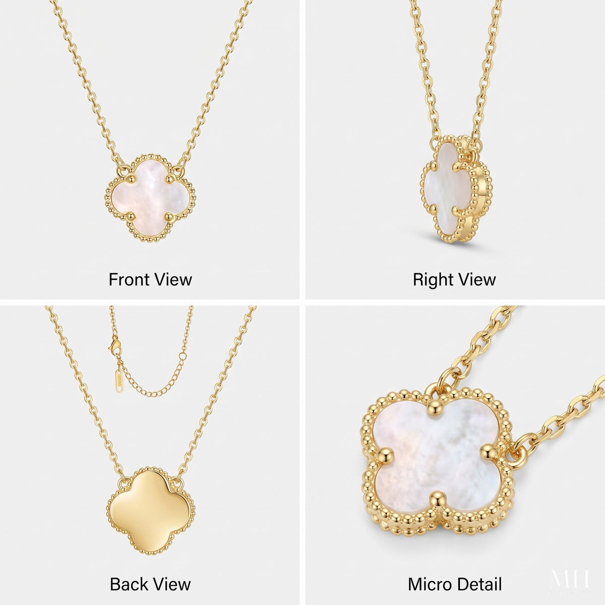 Collier plaqué or 18 carats avec trèfle à quatre feuilles | Pendentif délicat porte-bonheur | Bonne fortune – MH ELEGANCE