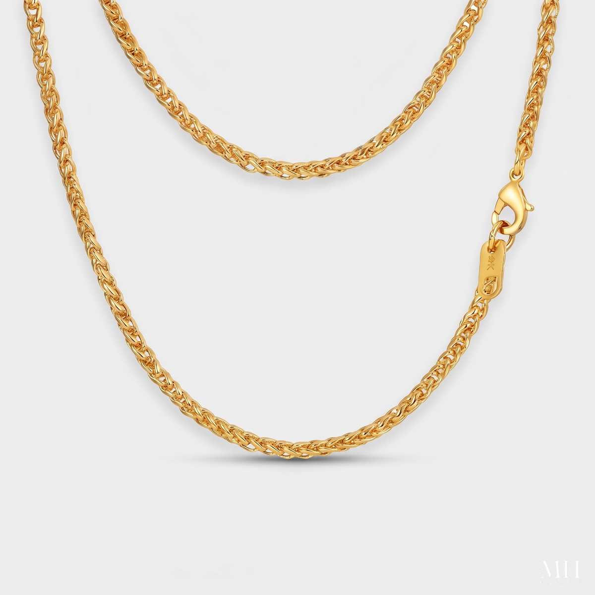 14K Gold Plated Wheat Chain Necklace for Men | 3mm Stainless Steel – MH Elegance