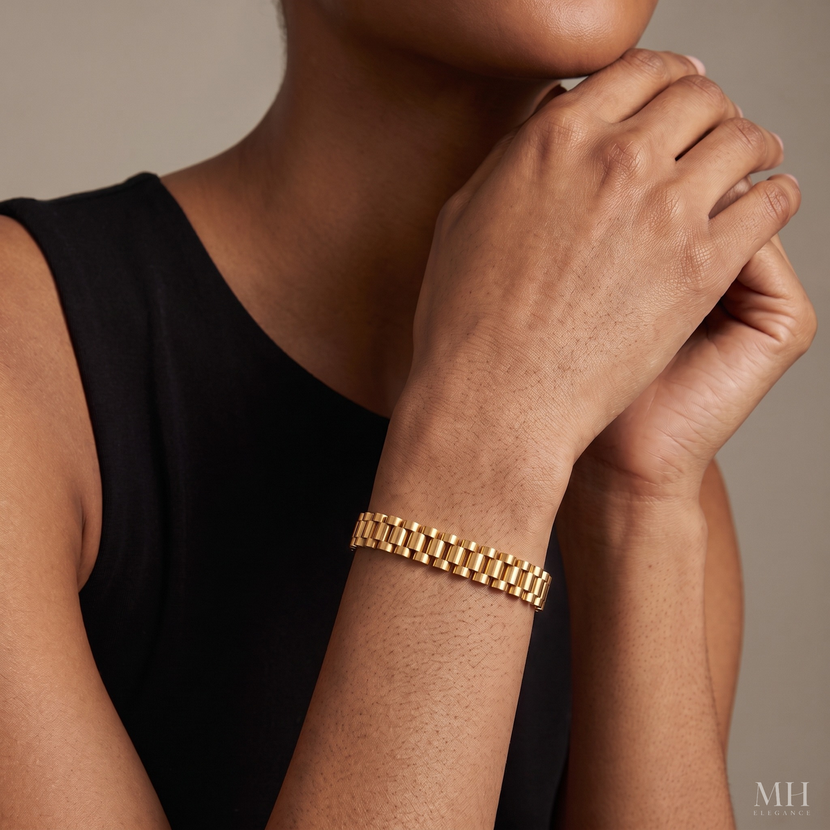 Watch-Style Chain Bracelet | 14K Gold Plated Waterproof Link Bracelet – MH Elegance