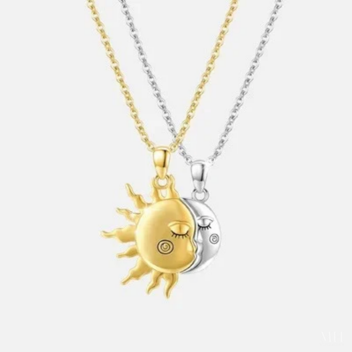 Sun & Moon Couple Necklace Set | 925 Sterling Silver His & Hers Pendants – MH Elegance
