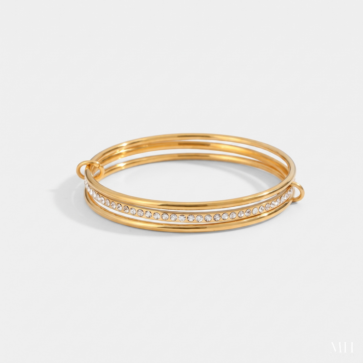 Triple-Interlocked Stackable Bangle – 18K Gold CZ Tennis Bracelet for Women | MH Elegance
