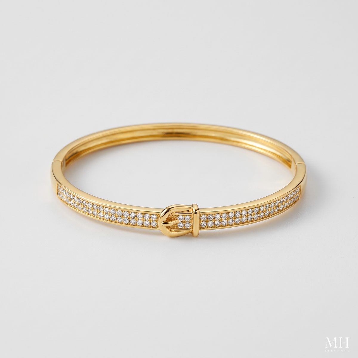Buckle Bangle Bracelet – 18K Gold CZ Cuff Bangle for Women | MH Elegance