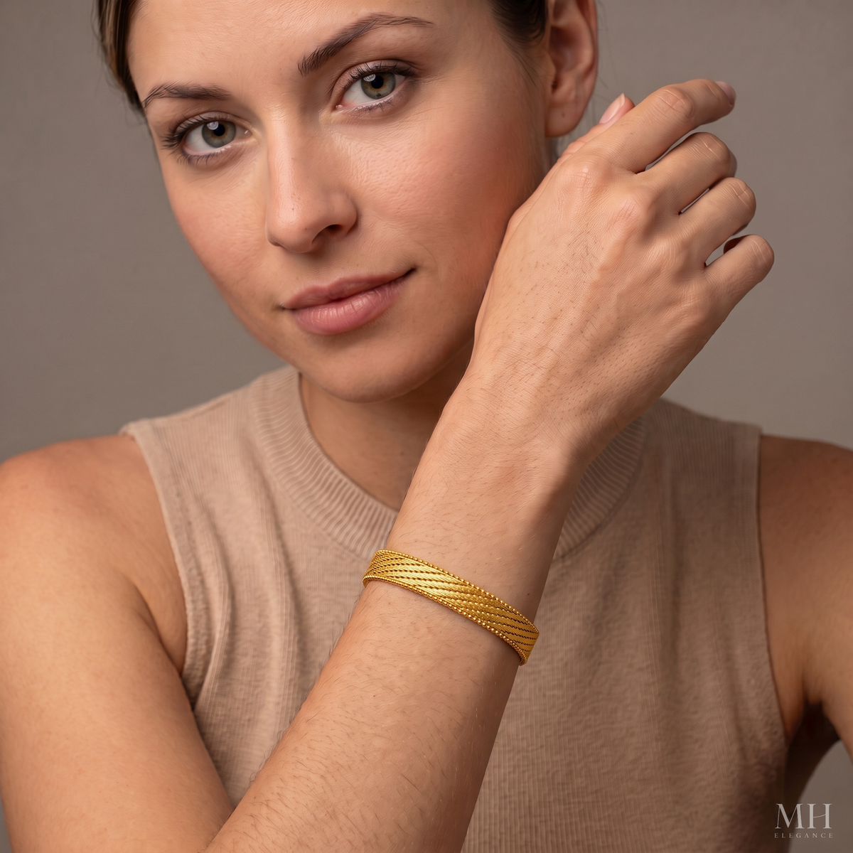 24K Gold Plated Basket Weave Bracelet – Unisex Vintage 13mm Chain for Men & Women