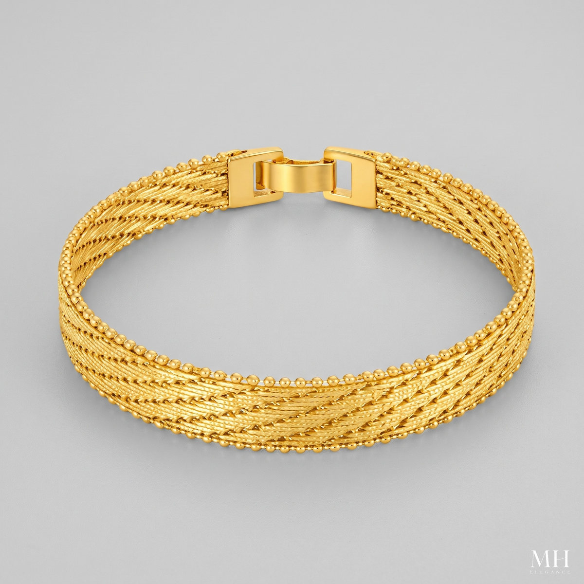 24K Gold Plated Basket Weave Bracelet – Unisex Vintage 13mm Chain for Men & Women
