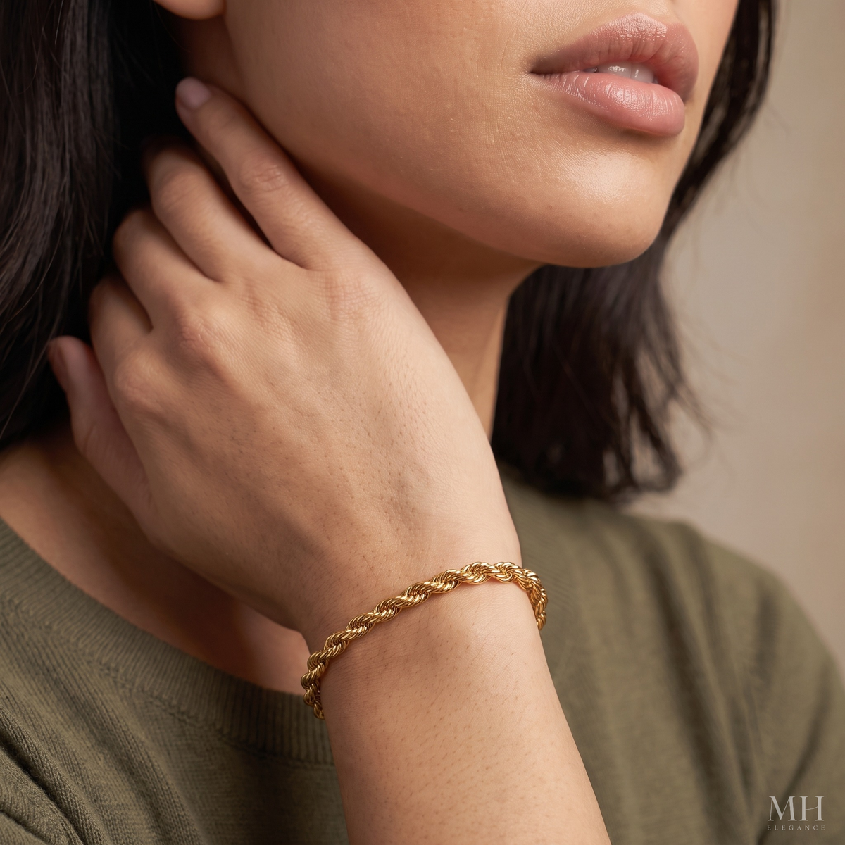 Pulsera de cadena de cuerda trenzada Aurora con baño de oro de 24K