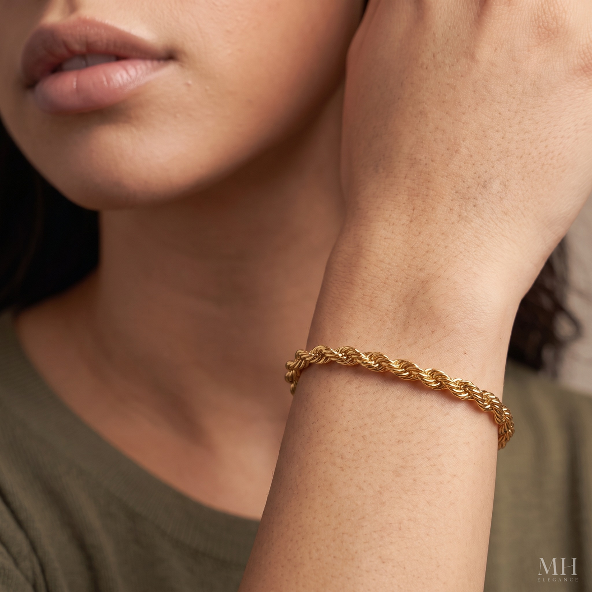 Pulsera de cadena de cuerda trenzada Aurora con baño de oro de 24K