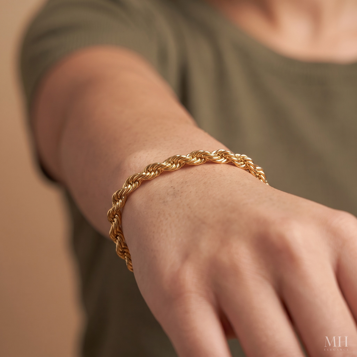 Pulsera de cadena de cuerda trenzada Aurora con baño de oro de 24K