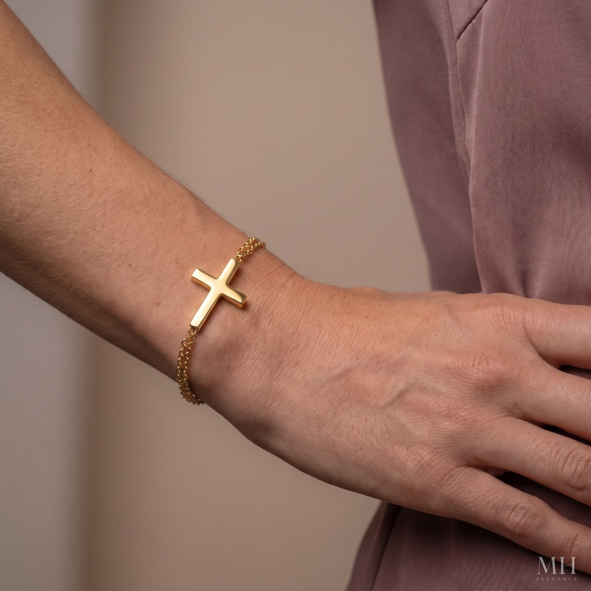 Bracelet Croix de Grâce latérale en Or 14K
