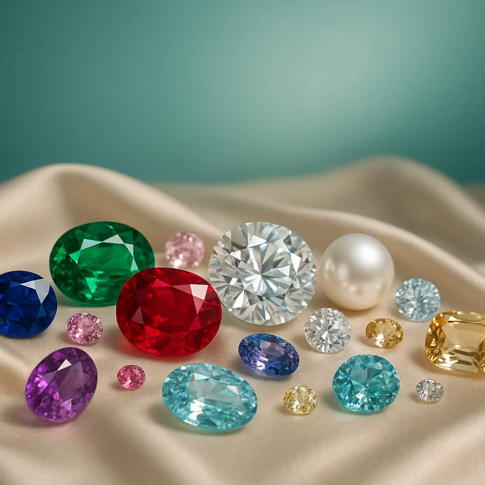 Precious gemstones on silk — the rare materials and attention to detail at the heart of every MH Elegance piece