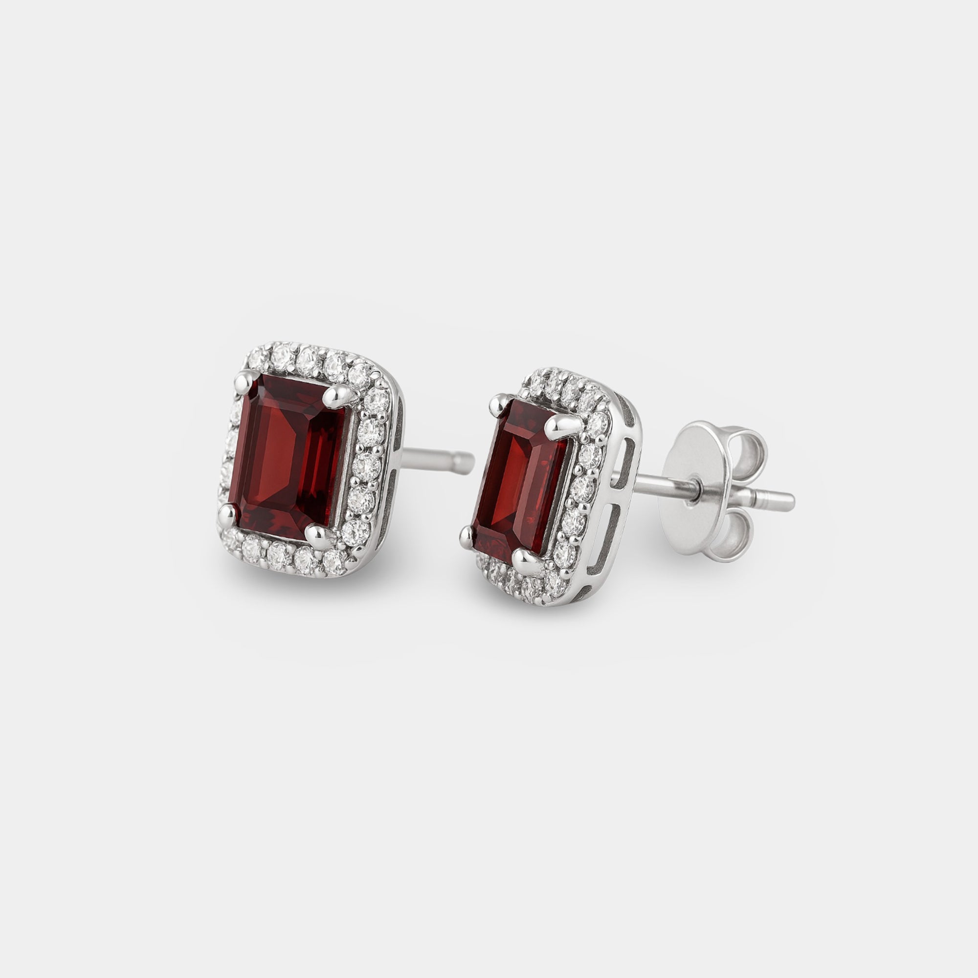 Veya Garnet Halo Stud Earrings