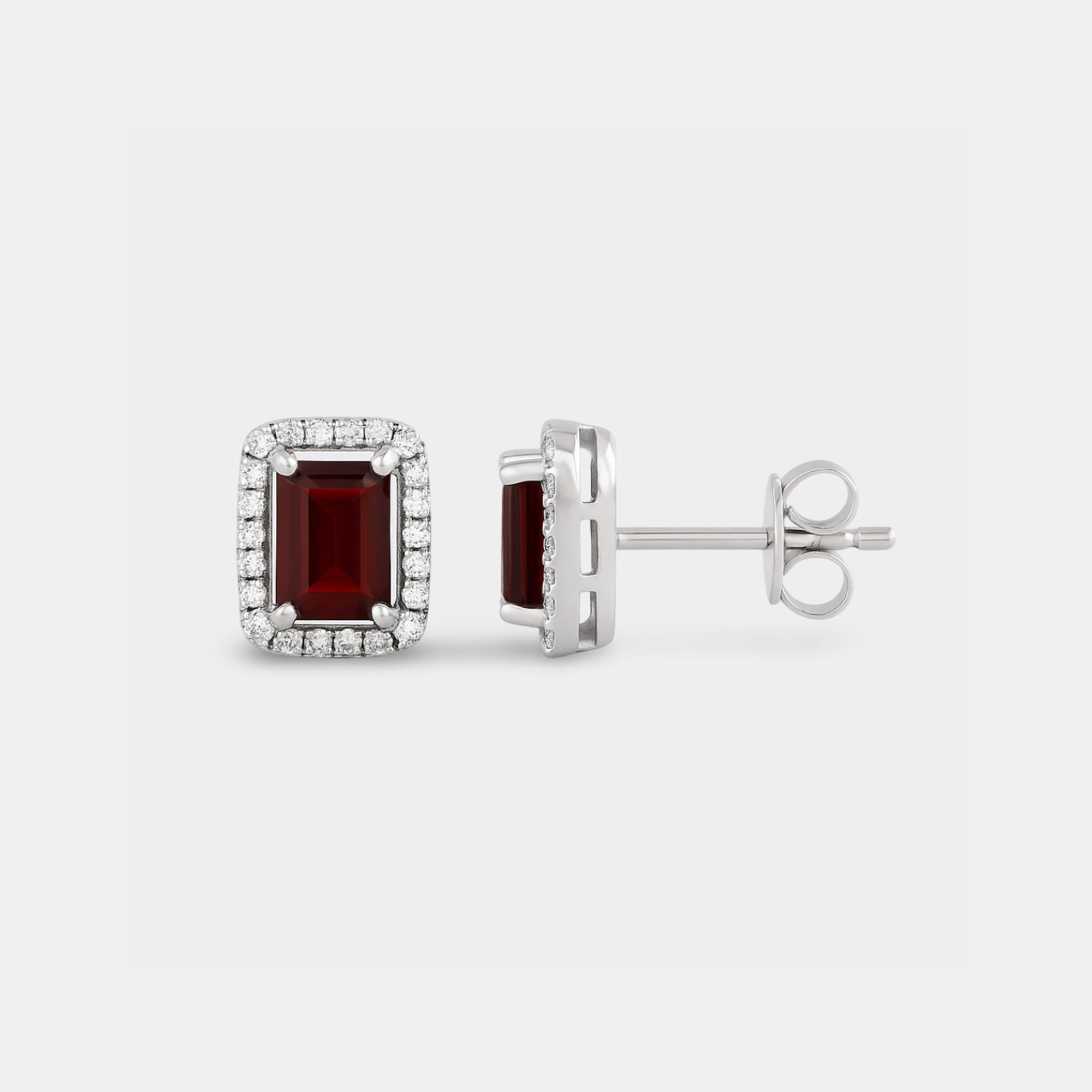 Veya Garnet Halo Stud Earrings