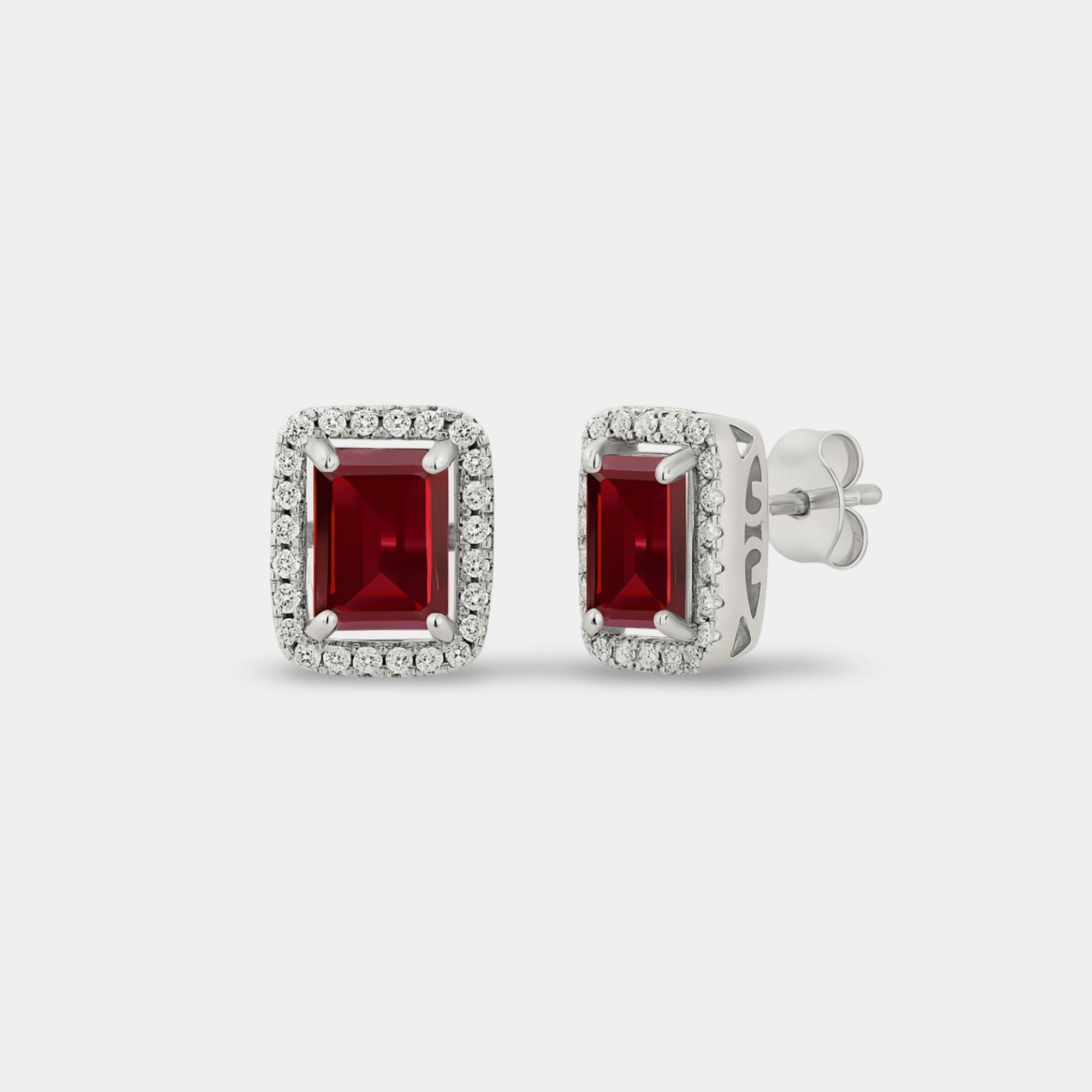 Veya Garnet Halo Stud Earrings