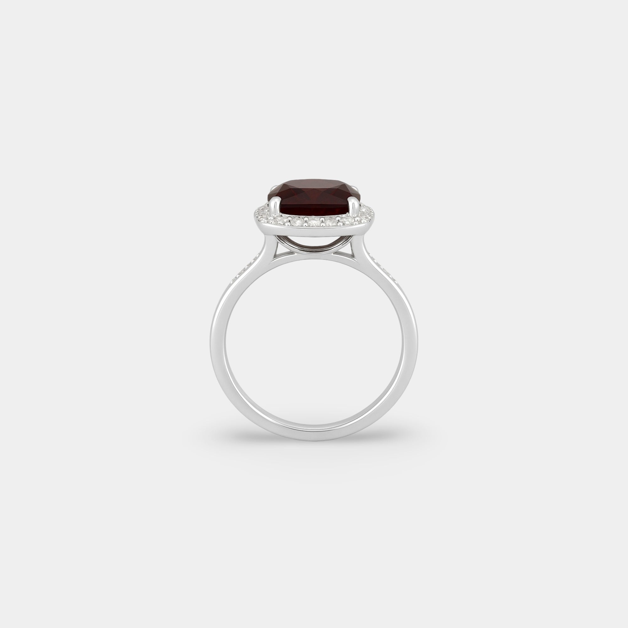 Ziva Garnet Cushion Halo Ring