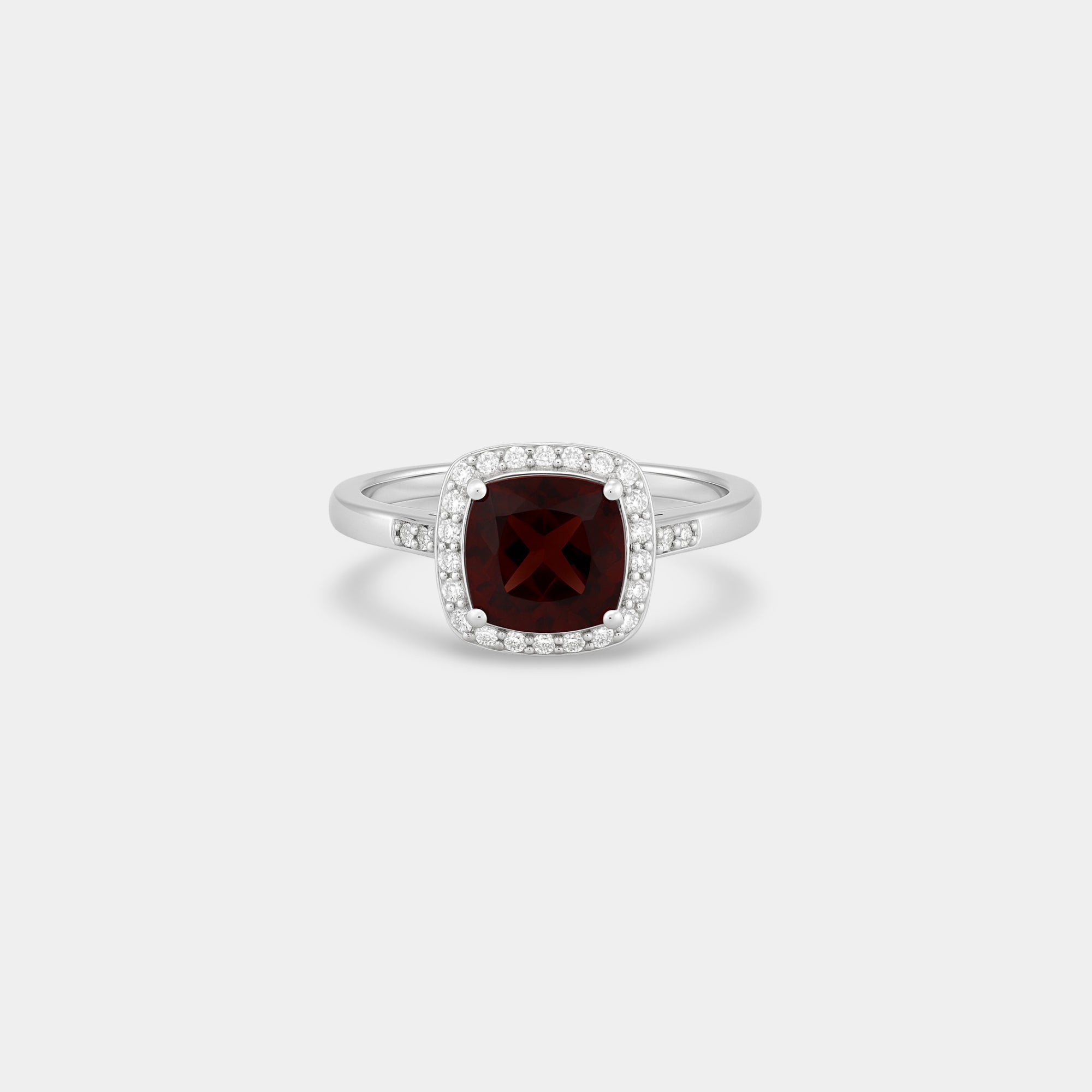 Ziva Garnet Cushion Halo Ring