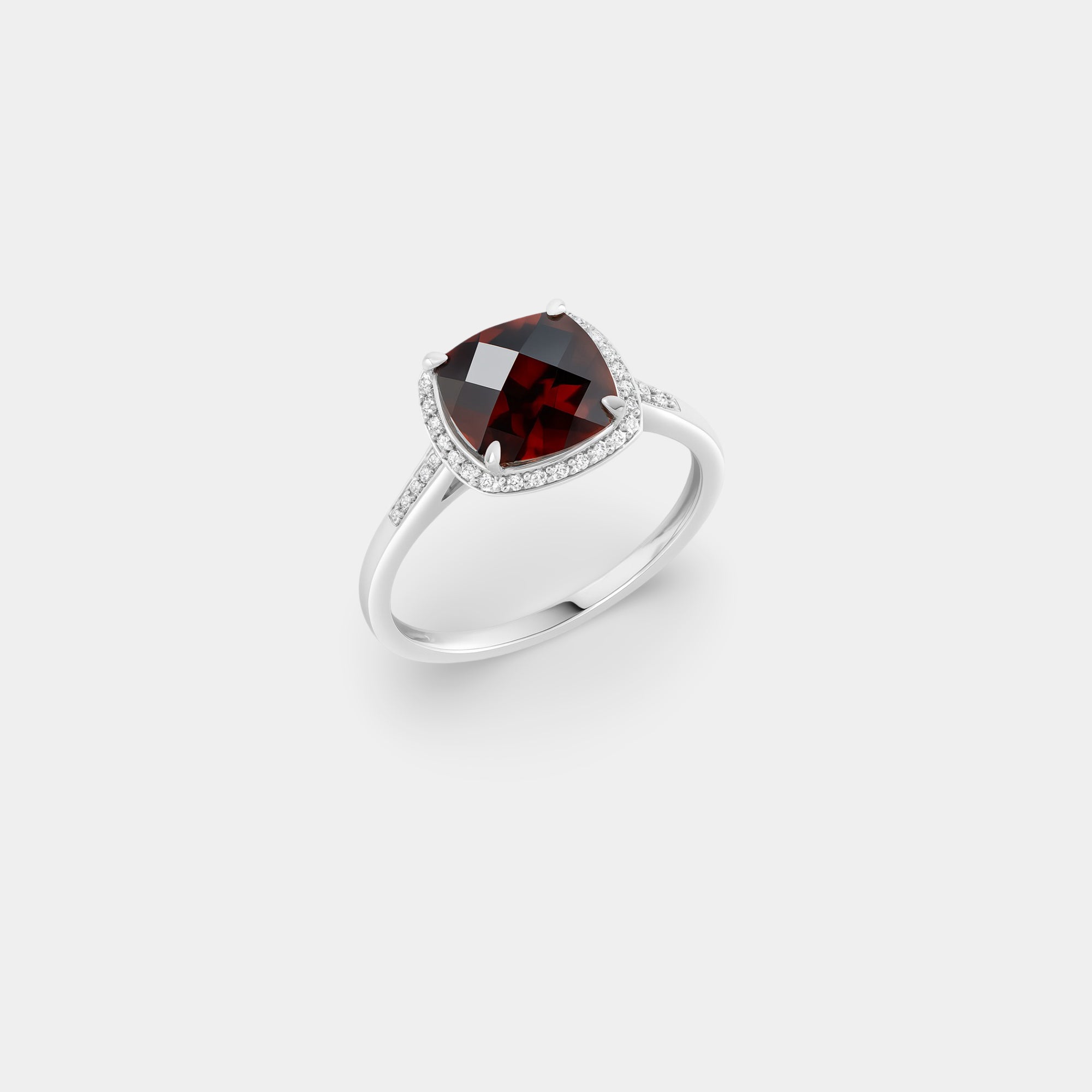 Ziva Garnet Cushion Halo Ring