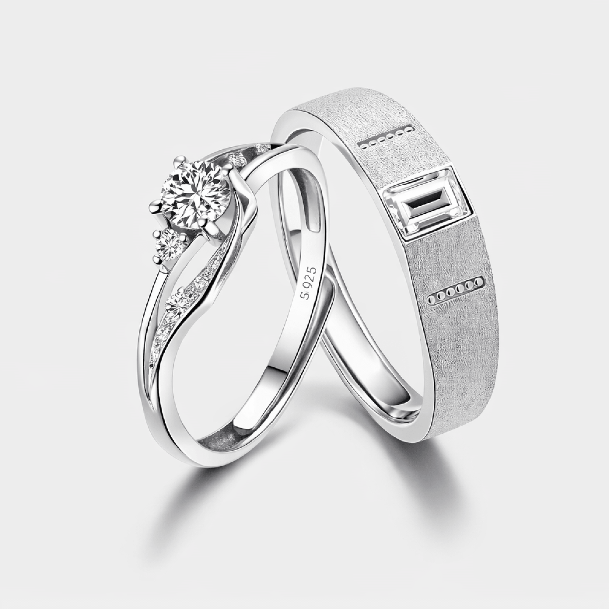 His and hers adjustable sterling silver wedding bands in an MH Elegance gift box - MH Elegance