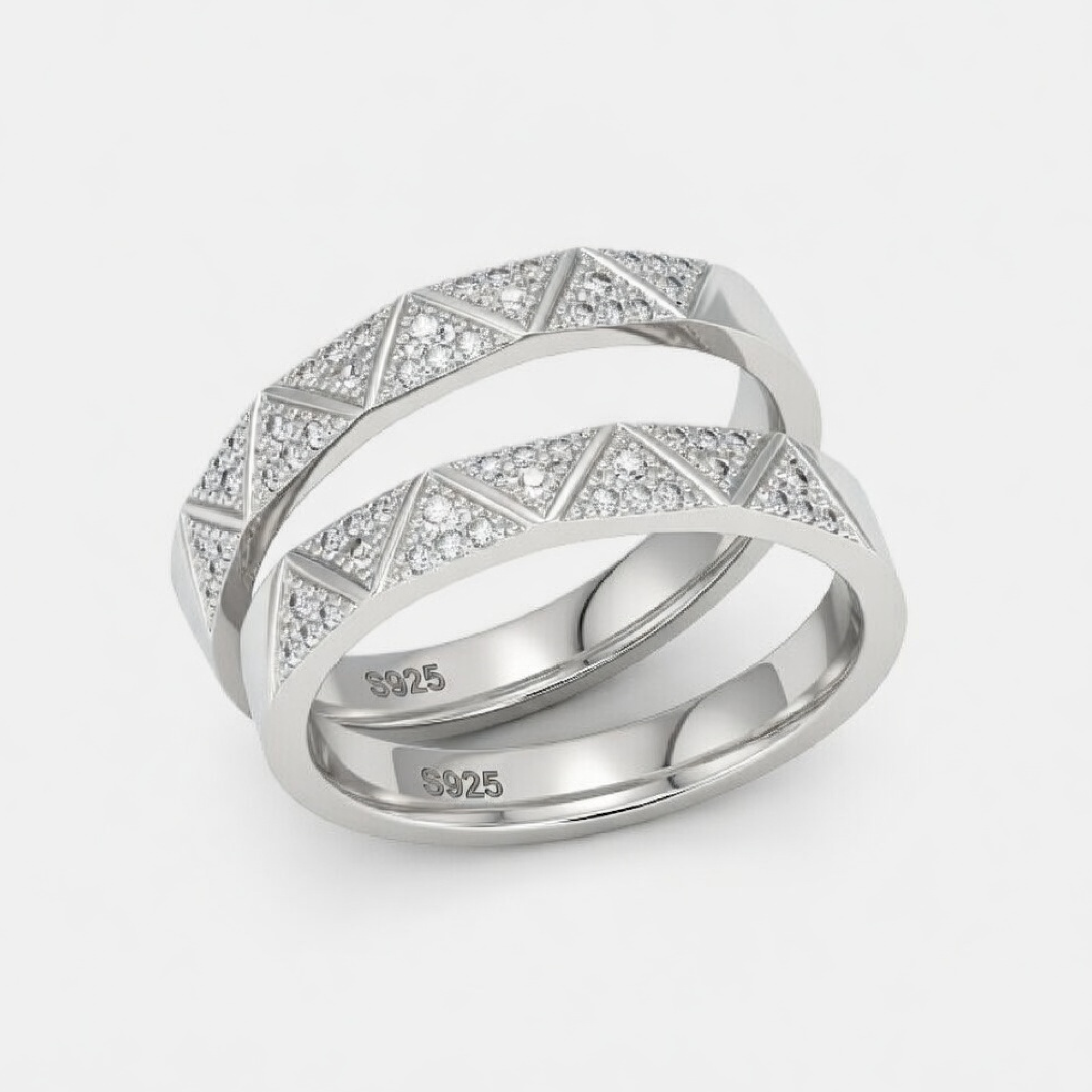 Adjustable Sterling Silver Promise Ring Set | His & Hers Couple Commitment Rings - MH ELEGANCE - Adjustable sterling silver couple promise ring set in gift box packaging - Ring