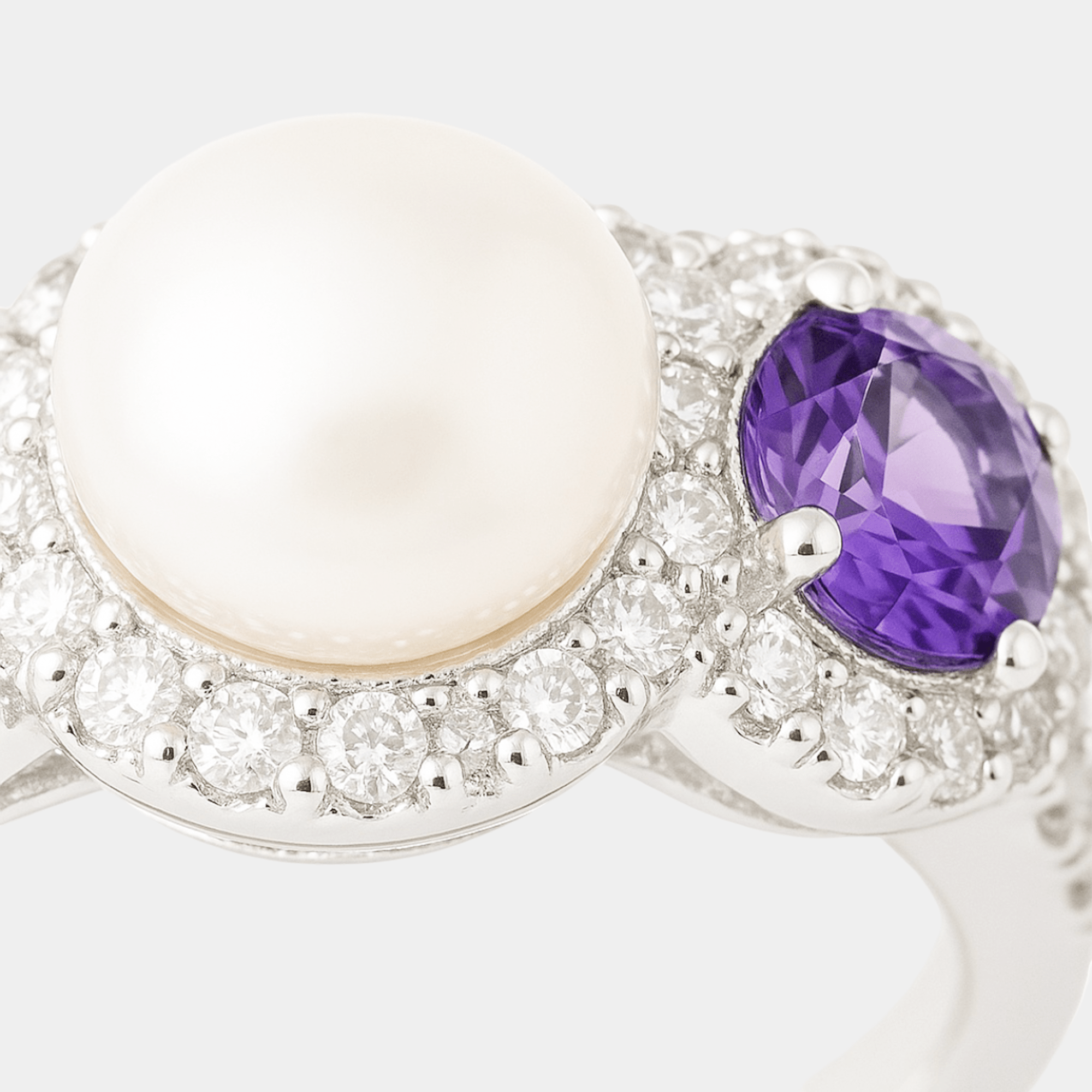 Amethyst & Cultured Freshwater Pearl Ring - MH ELEGANCE - Amethyst & Cultured Freshwater Pearl Ring - MH ELEGANCE -