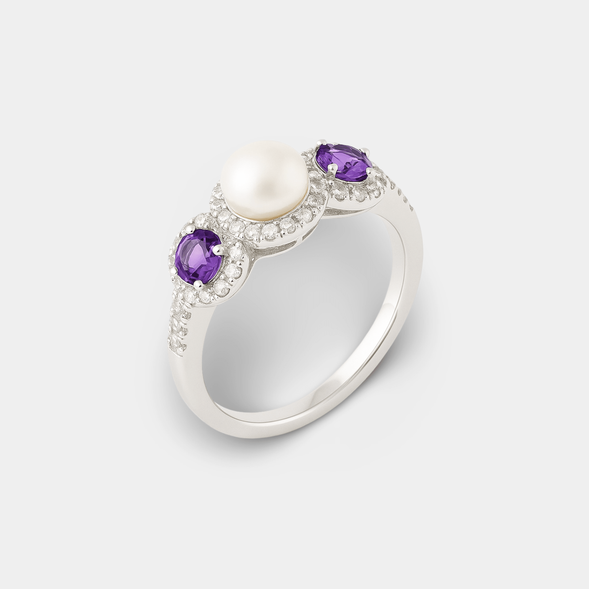 Amethyst & Cultured Freshwater Pearl Ring - MH ELEGANCE - Amethyst & Cultured Freshwater Pearl Ring - MH ELEGANCE -
