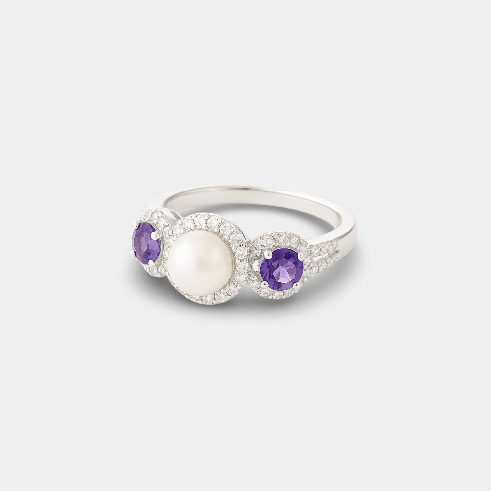Amethyst & Cultured Freshwater Pearl Ring - MH ELEGANCE - Amethyst & Cultured Freshwater Pearl Ring - MH ELEGANCE -