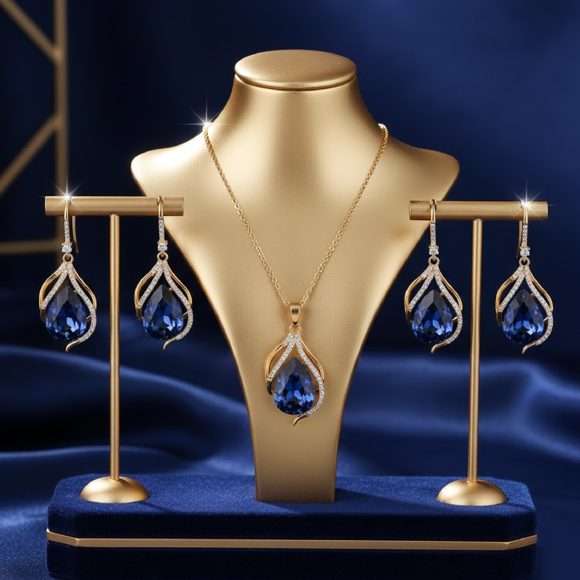 Aurora Rose Crystal Teardrop Jewelry Set - MH ELEGANCE - Aurora Rose Crystal Teardrop Jewelry Set - Pendant & Earring Set