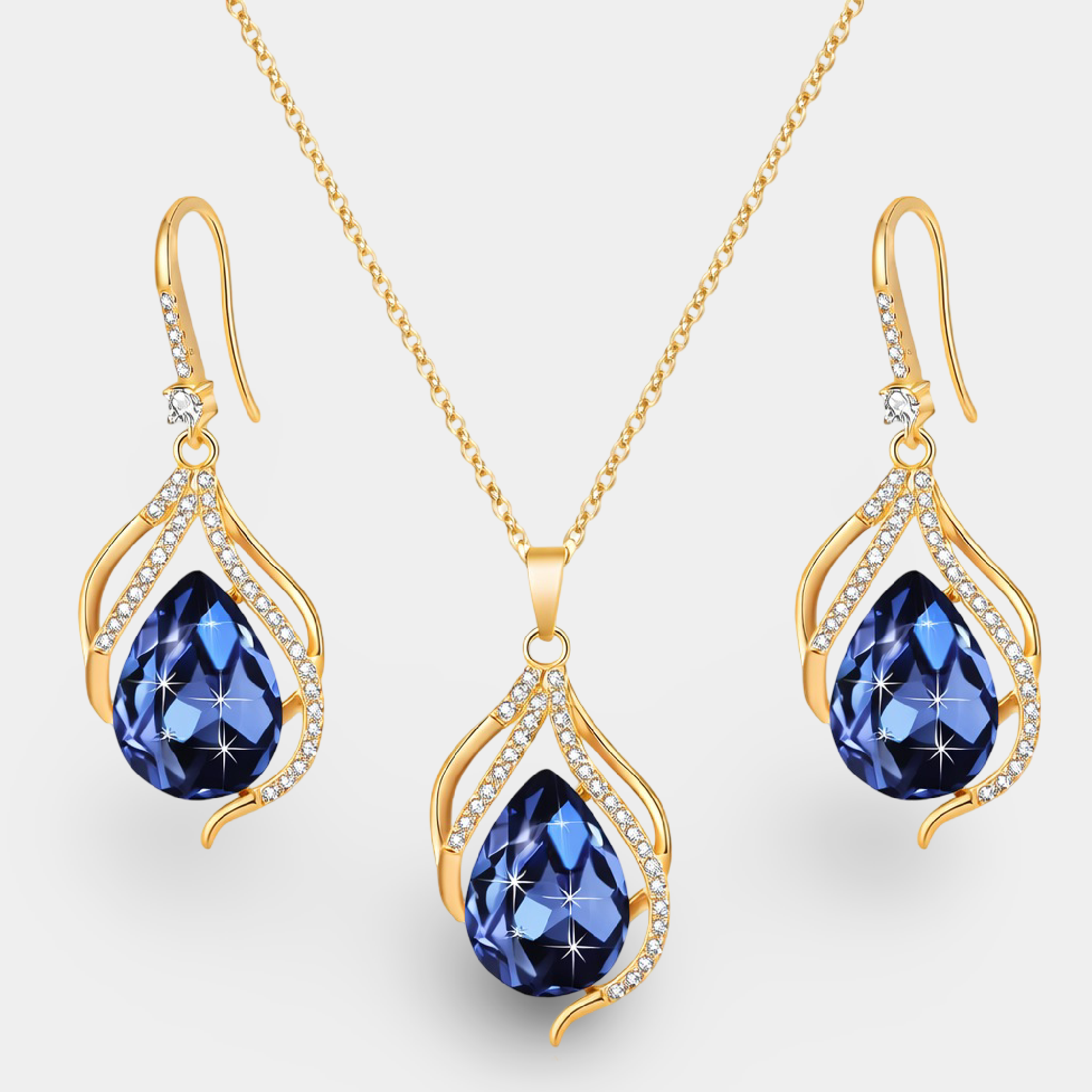 Aurora Rose Crystal Teardrop Jewelry Set - MH ELEGANCE - Aurora Rose Crystal Teardrop Jewelry Set - Pendant & Earring Set