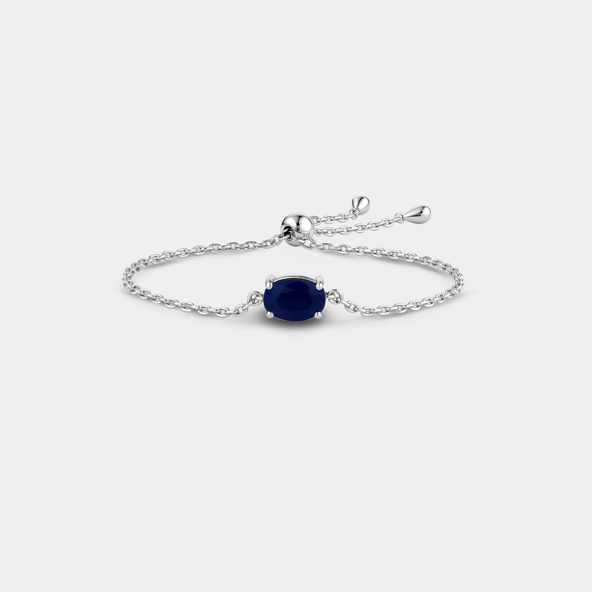 Blue Sapphire Solitaire Bolo Bracelet - MH ELEGANCE - Blue Sapphire Solitaire Bolo Bracelet - MH ELEGANCE -