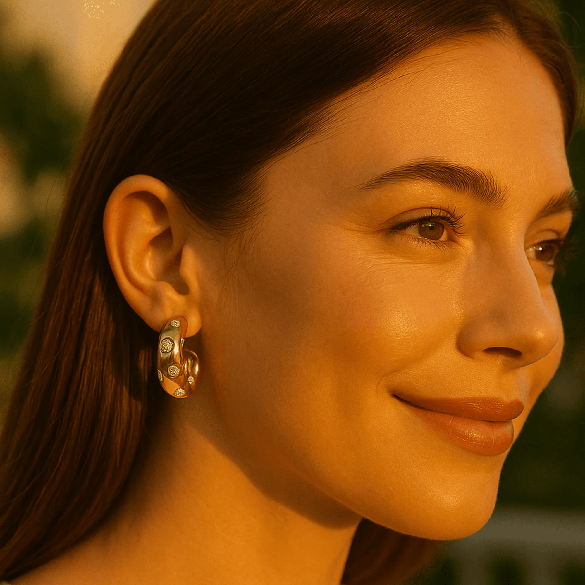 MH Elegance C-shaped chunky gold hoops, lightweight statement earrings with secure friction backs