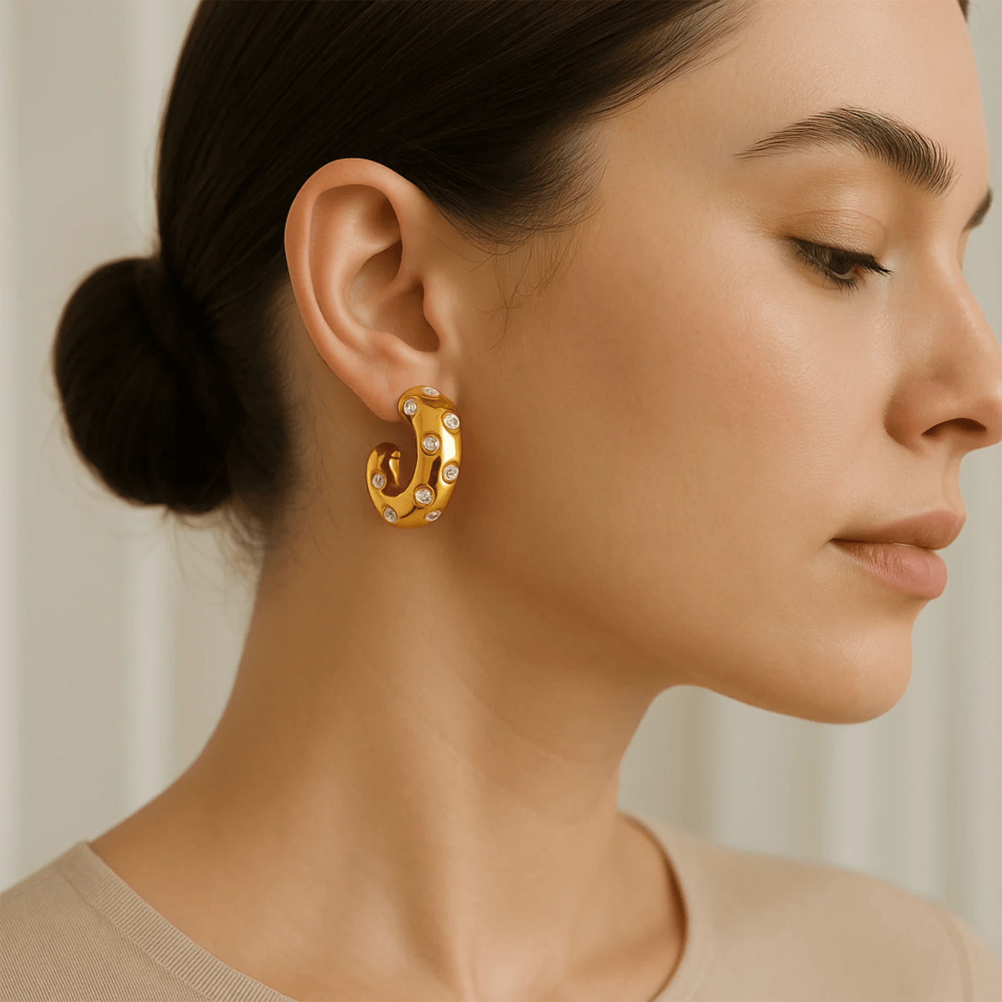 Thick open hoop earrings in 18K gold PVD finish, everyday waterproof earrings for women – MH Elegance