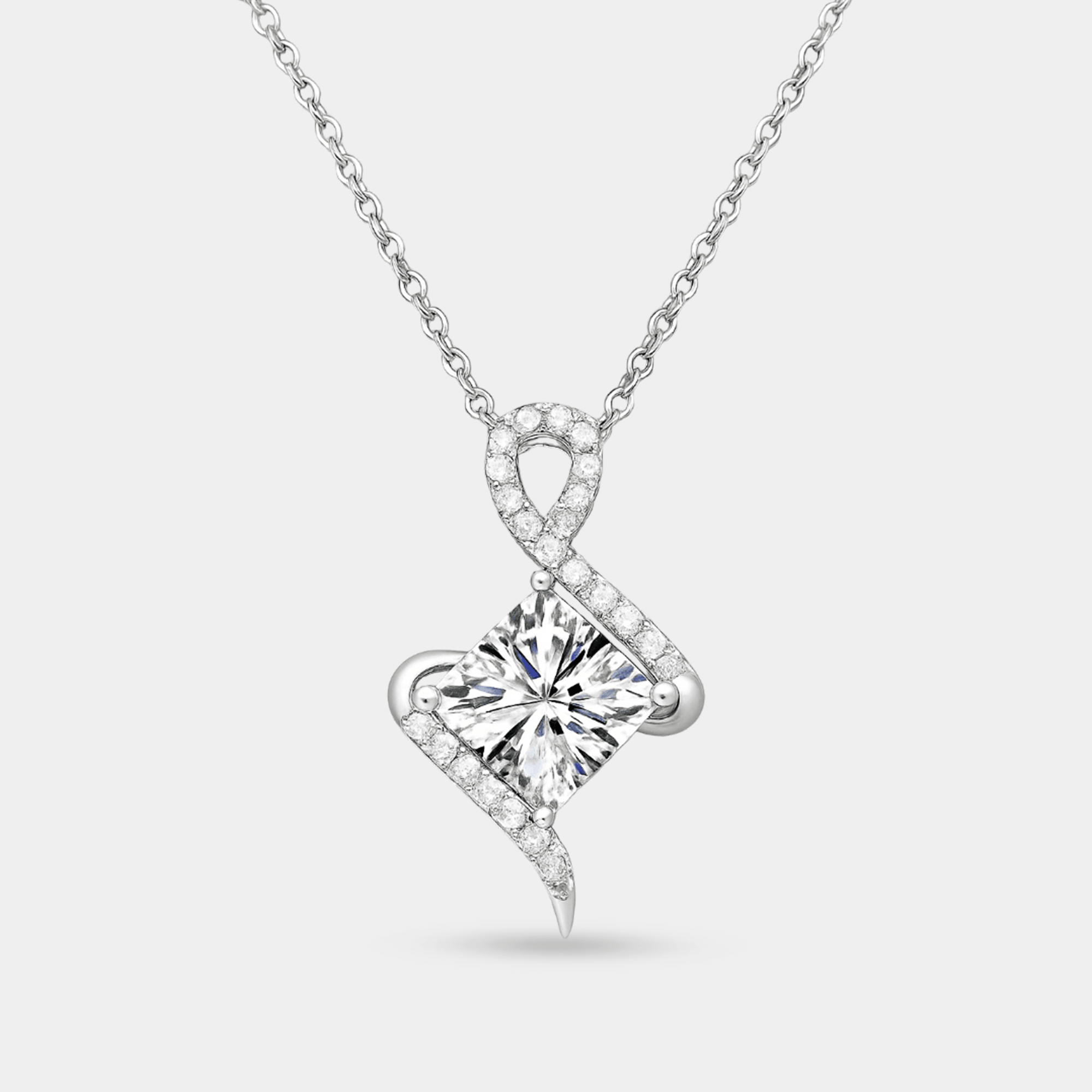White gold moissanite pendant necklace shown as a gift for women by MH Elegance