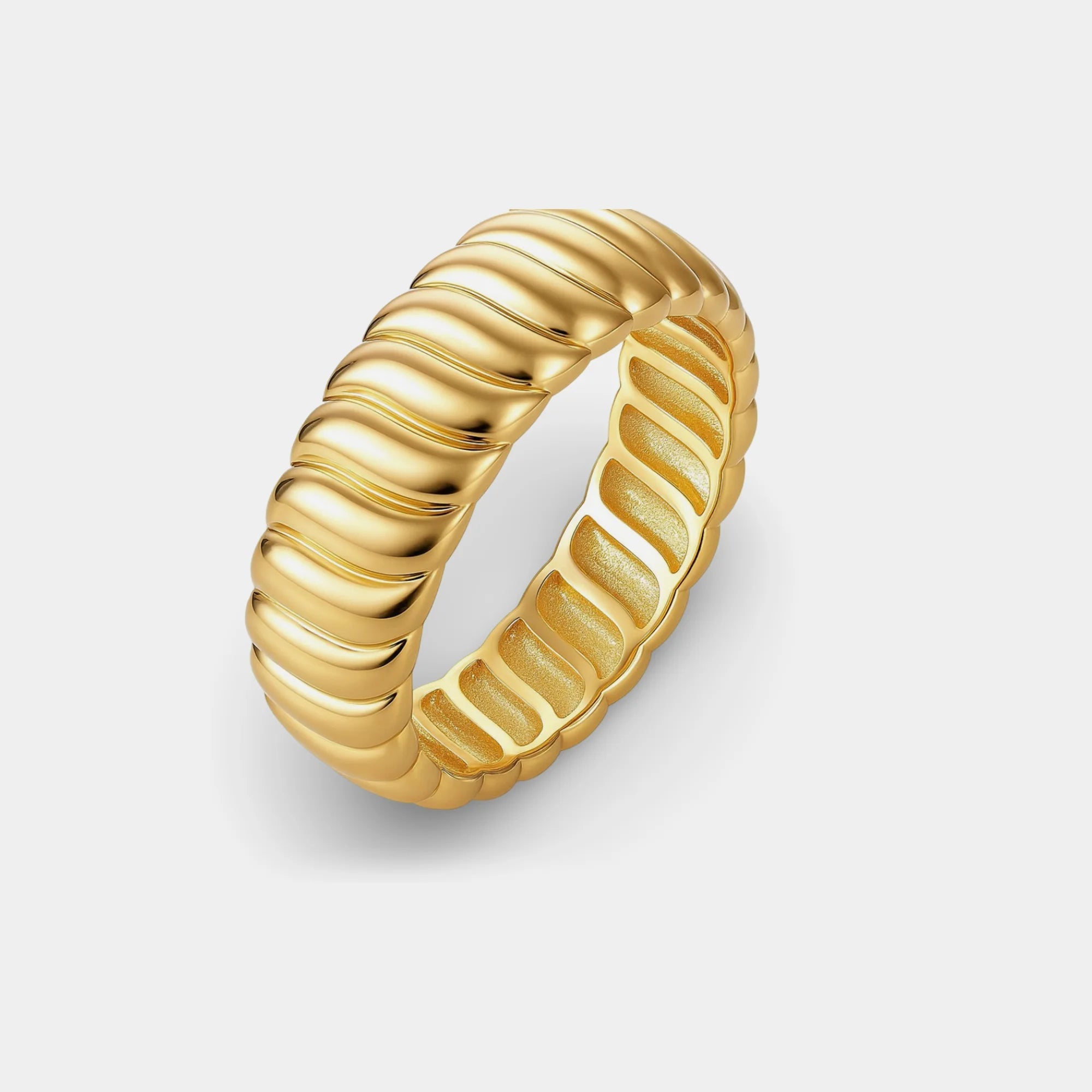 Chunky statement ring worn on hand showcasing 14K gold plated wide band design — MH Elegance women's ring