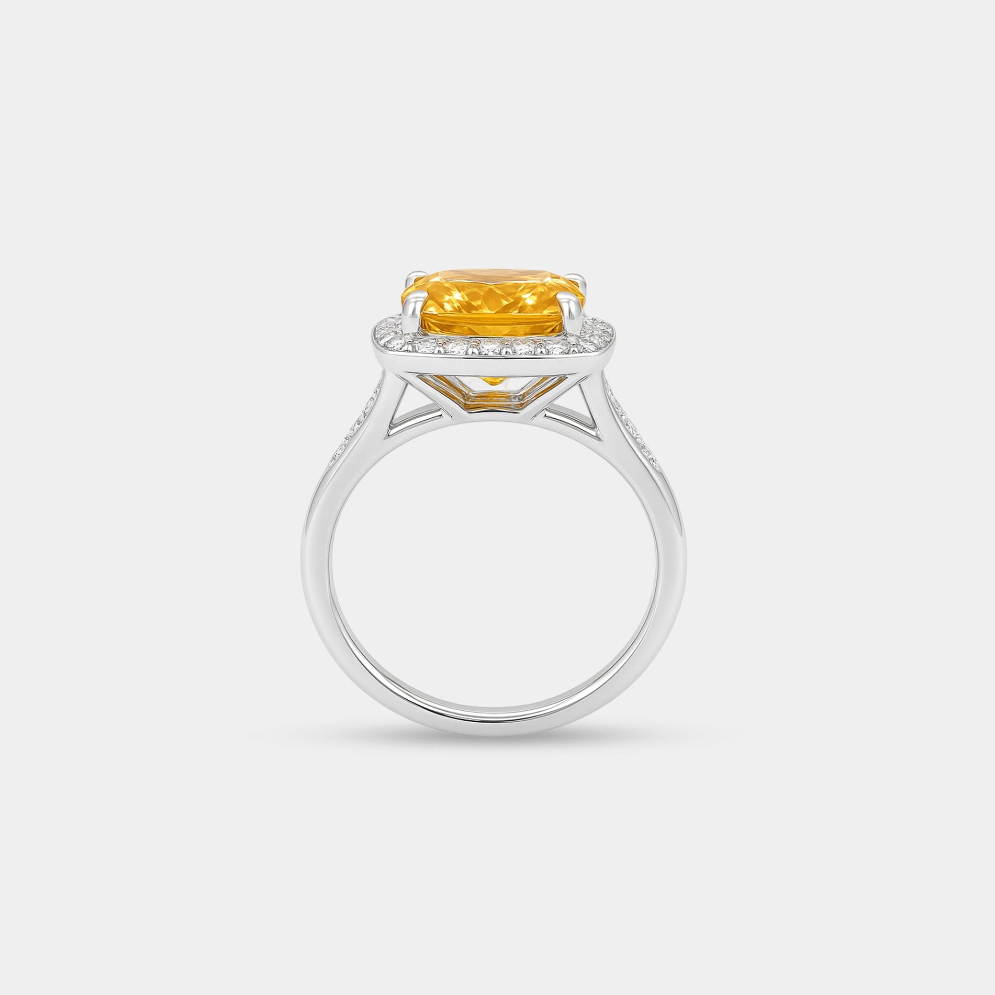Citrine Cushion-Cut Halo Engagement Ring - MH ELEGANCE - Citrine Cushion-Cut Halo Engagement Ring - MH ELEGANCE -