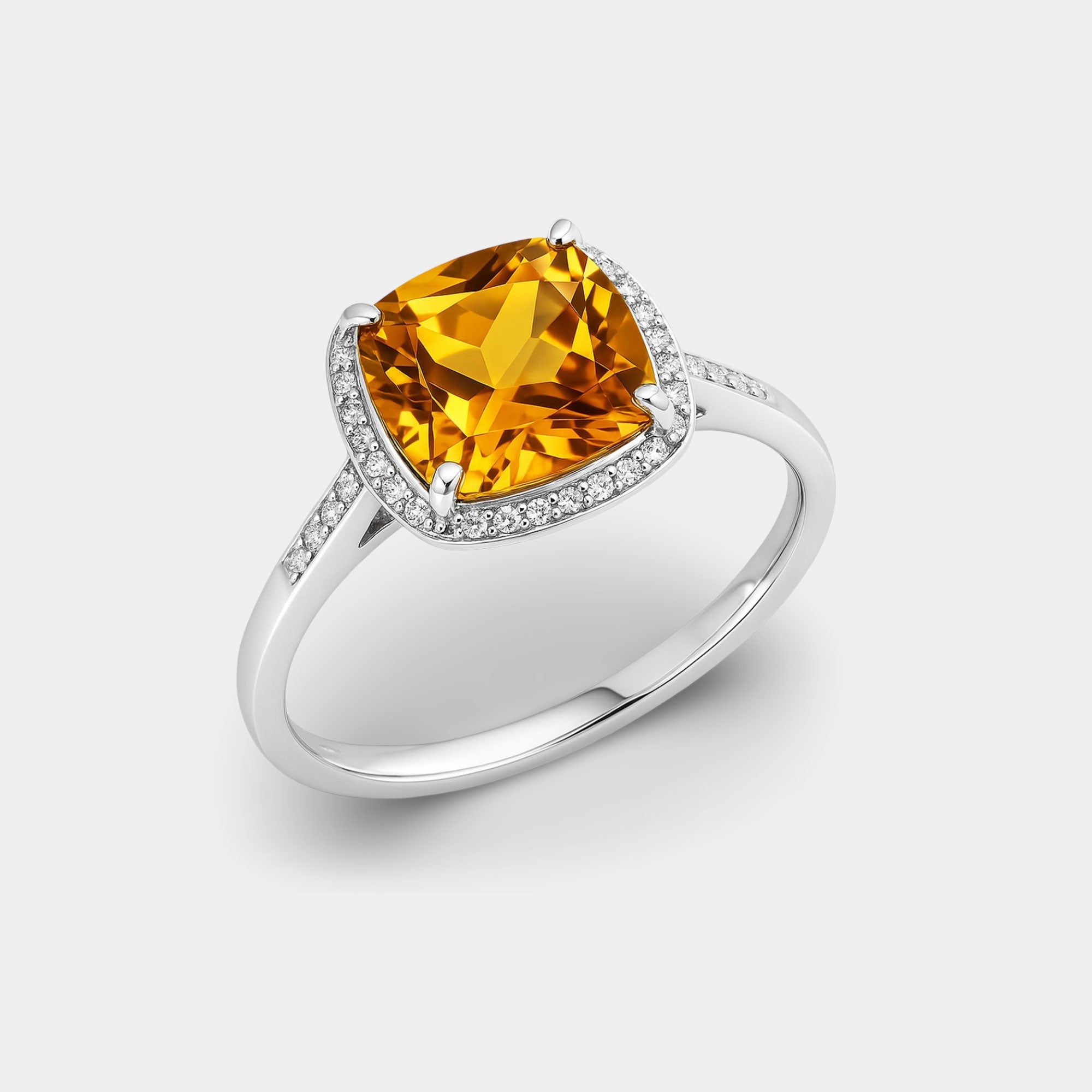 Citrine Cushion-Cut Halo Engagement Ring - MH ELEGANCE - Citrine Cushion-Cut Halo Engagement Ring - MH ELEGANCE -