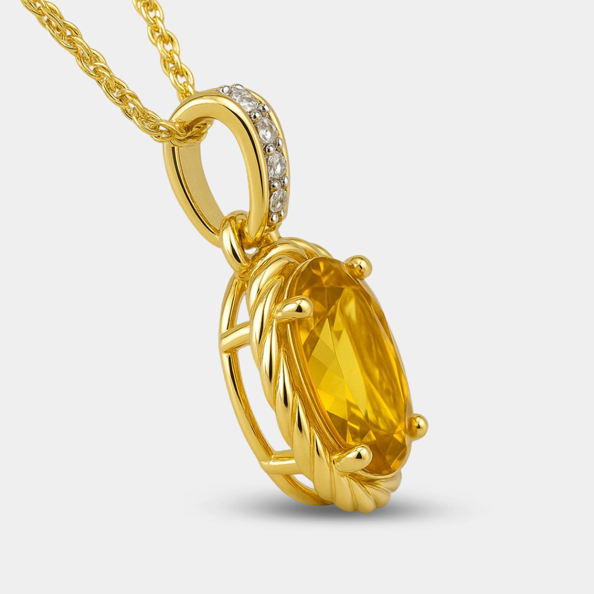 Citrine & Diamond Oval Pendant - MH ELEGANCE - Citrine & Diamond Oval Pendant - MH ELEGANCE -