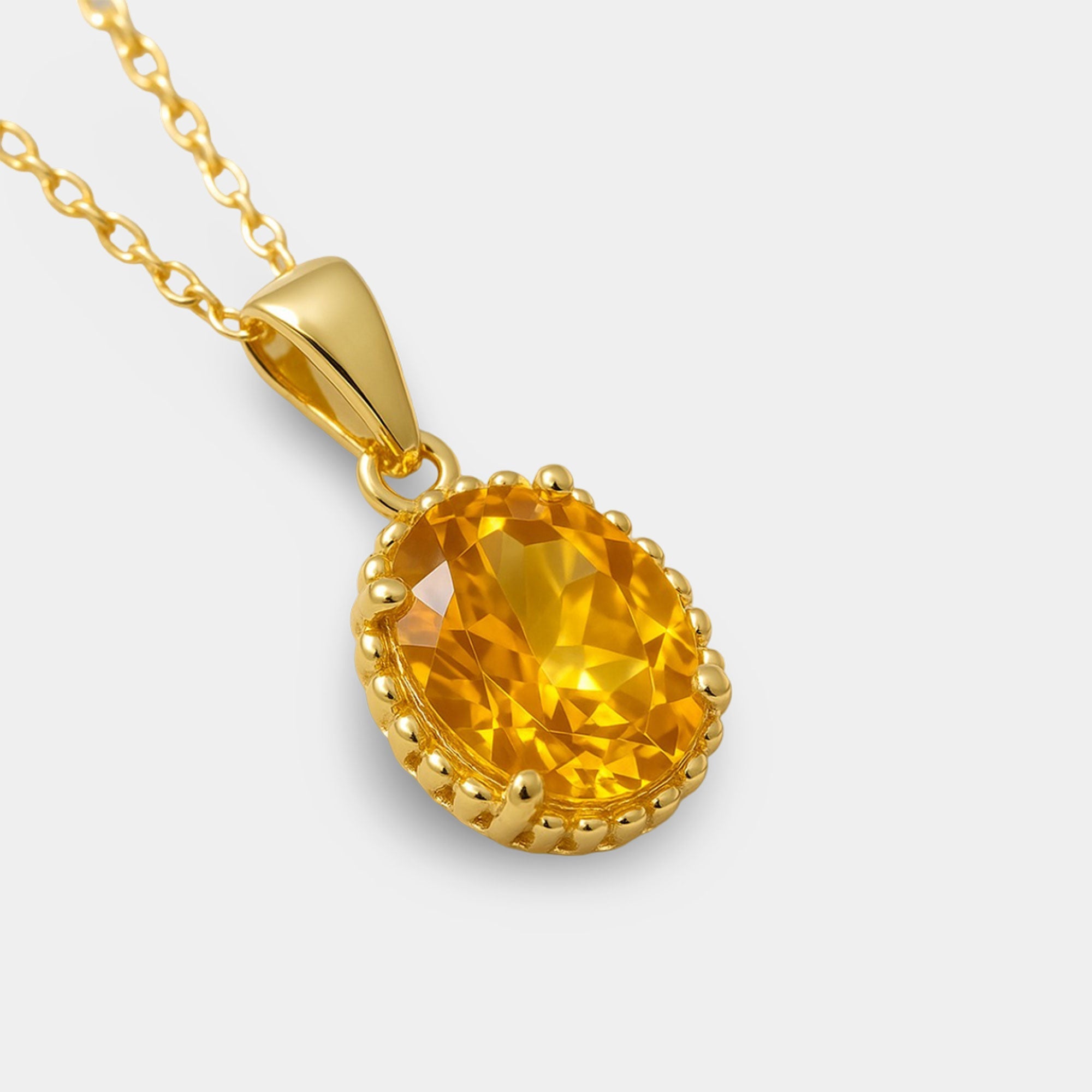 Citrine Oval Pendant Necklace - MH ELEGANCE - Citrine Oval Pendant Necklace - MH ELEGANCE -