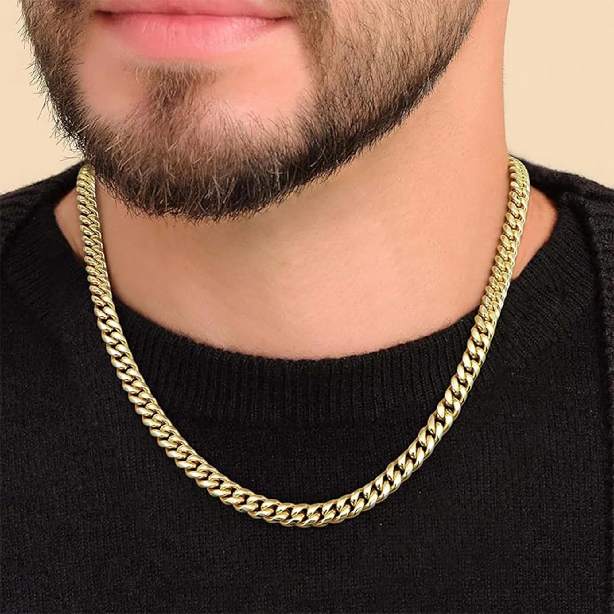 Gold Cuban link chain in its gift-ready MH Elegance box showing the box clasp