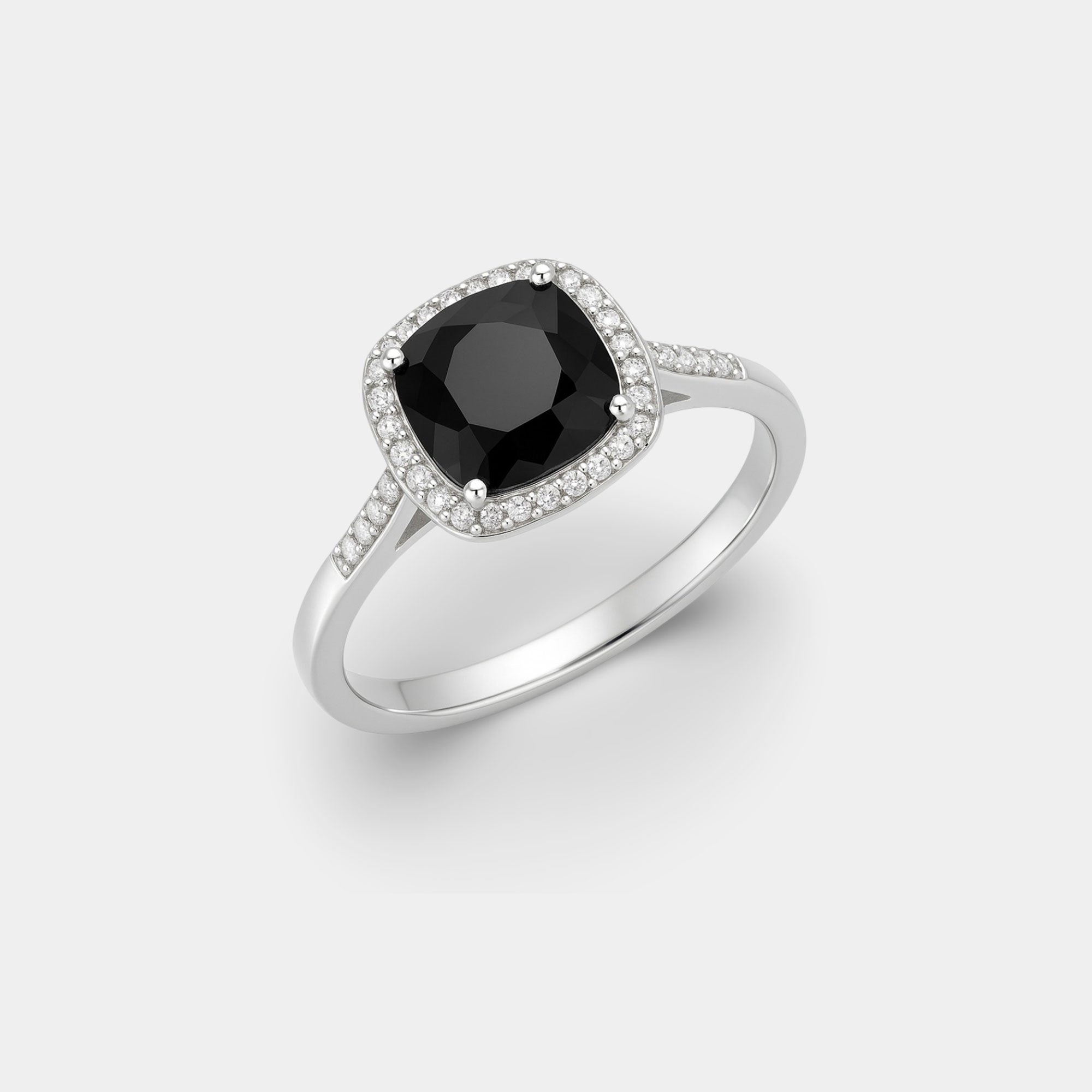 Cushion Cut Black Onyx & Diamond Ring - MH ELEGANCE - Cushion Cut Black Onyx & Diamond Ring - MH ELEGANCE -