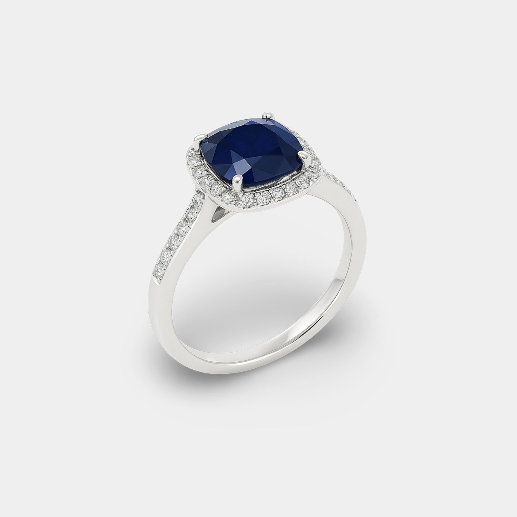 Cushion-Cut Blue Sapphire & Diamond Ring - MH ELEGANCE - Cushion-Cut Blue Sapphire & Diamond Ring - MH ELEGANCE -