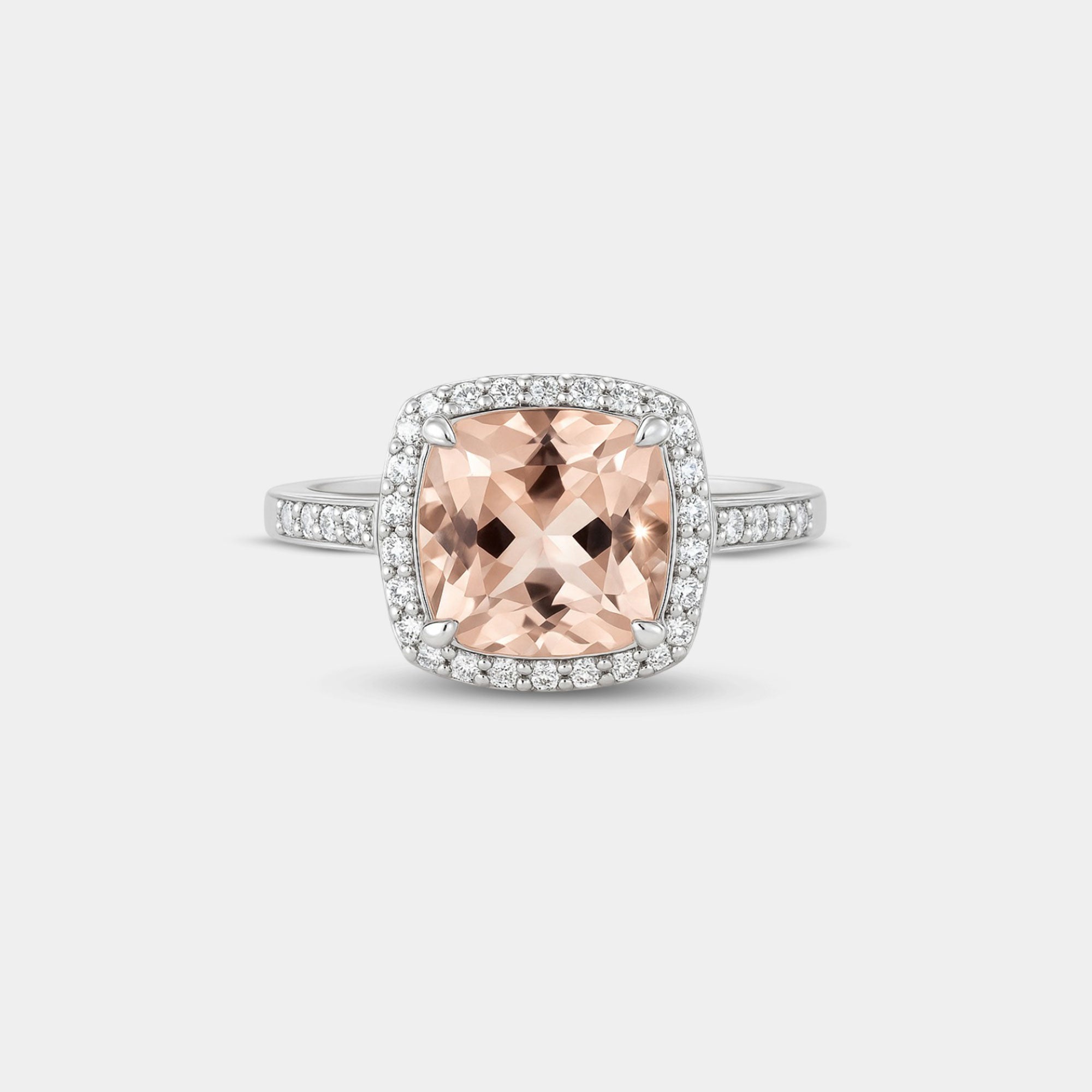 Cushion-Cut Morganite & Diamond Ring - MH ELEGANCE - Cushion-Cut Morganite & Diamond Ring - MH ELEGANCE -