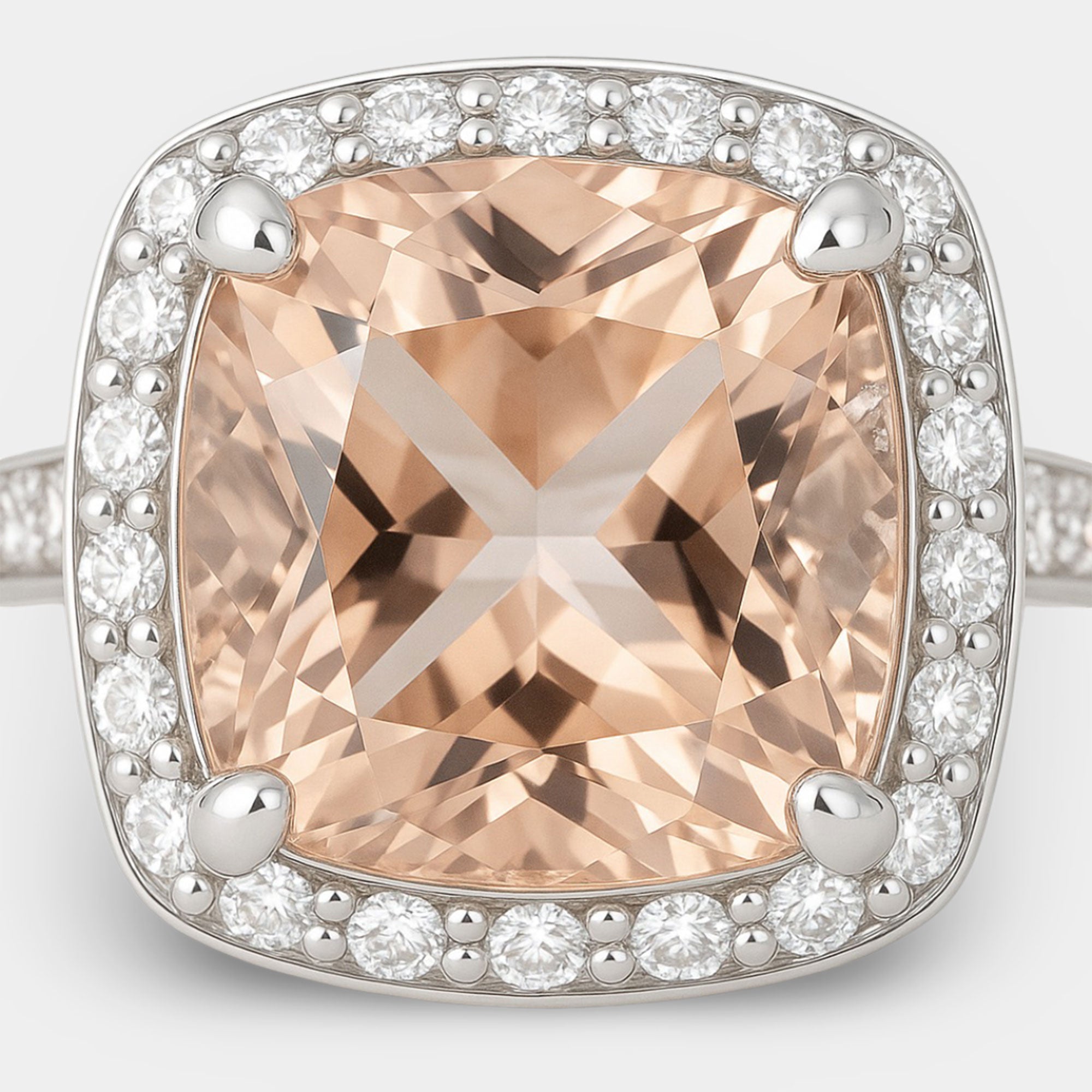 Cushion-Cut Morganite & Diamond Ring - MH ELEGANCE - Cushion-Cut Morganite & Diamond Ring - MH ELEGANCE -