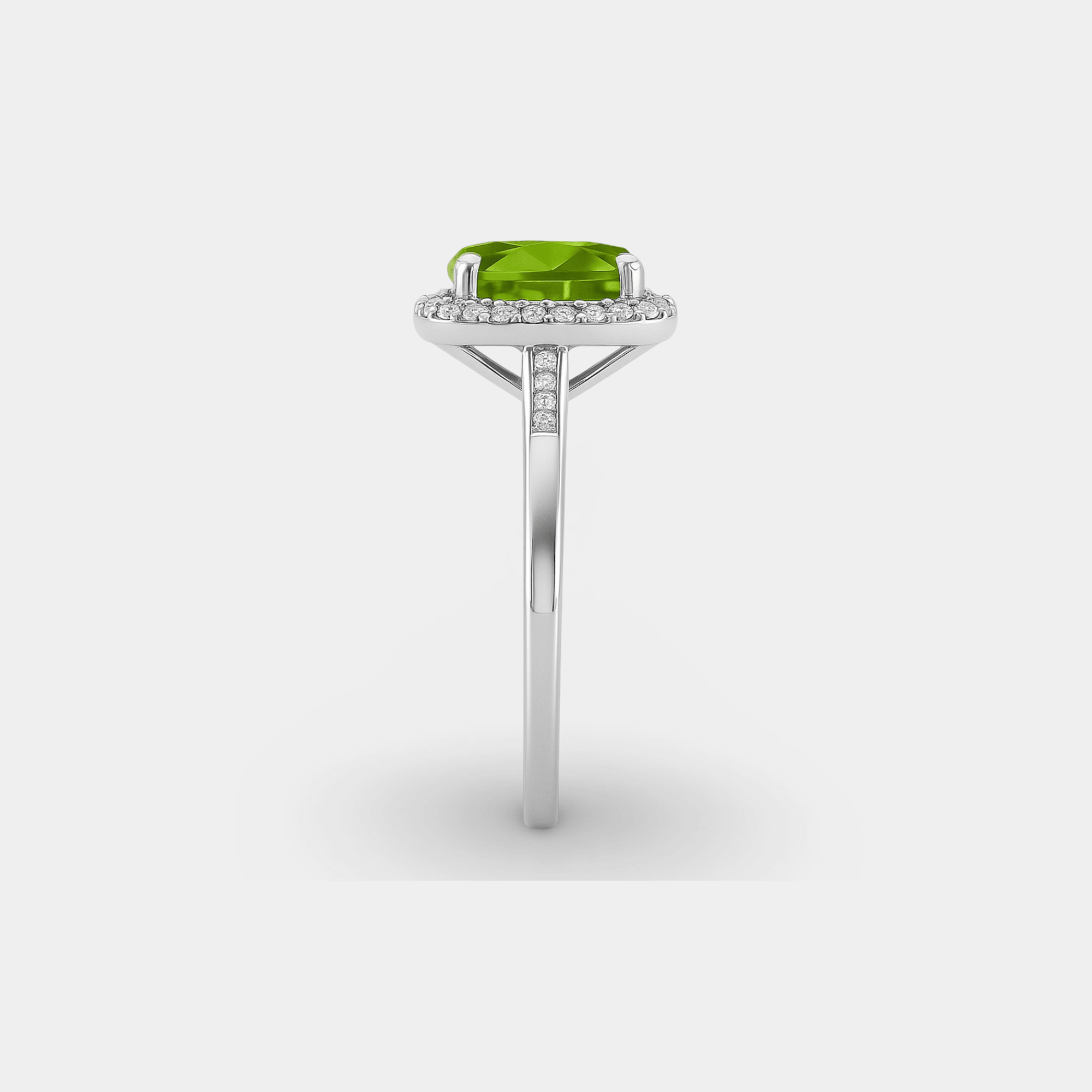 Cushion-Cut Peridot & Diamond Halo Ring - MH ELEGANCE - Cushion-Cut Peridot & Diamond Halo Ring - MH ELEGANCE -