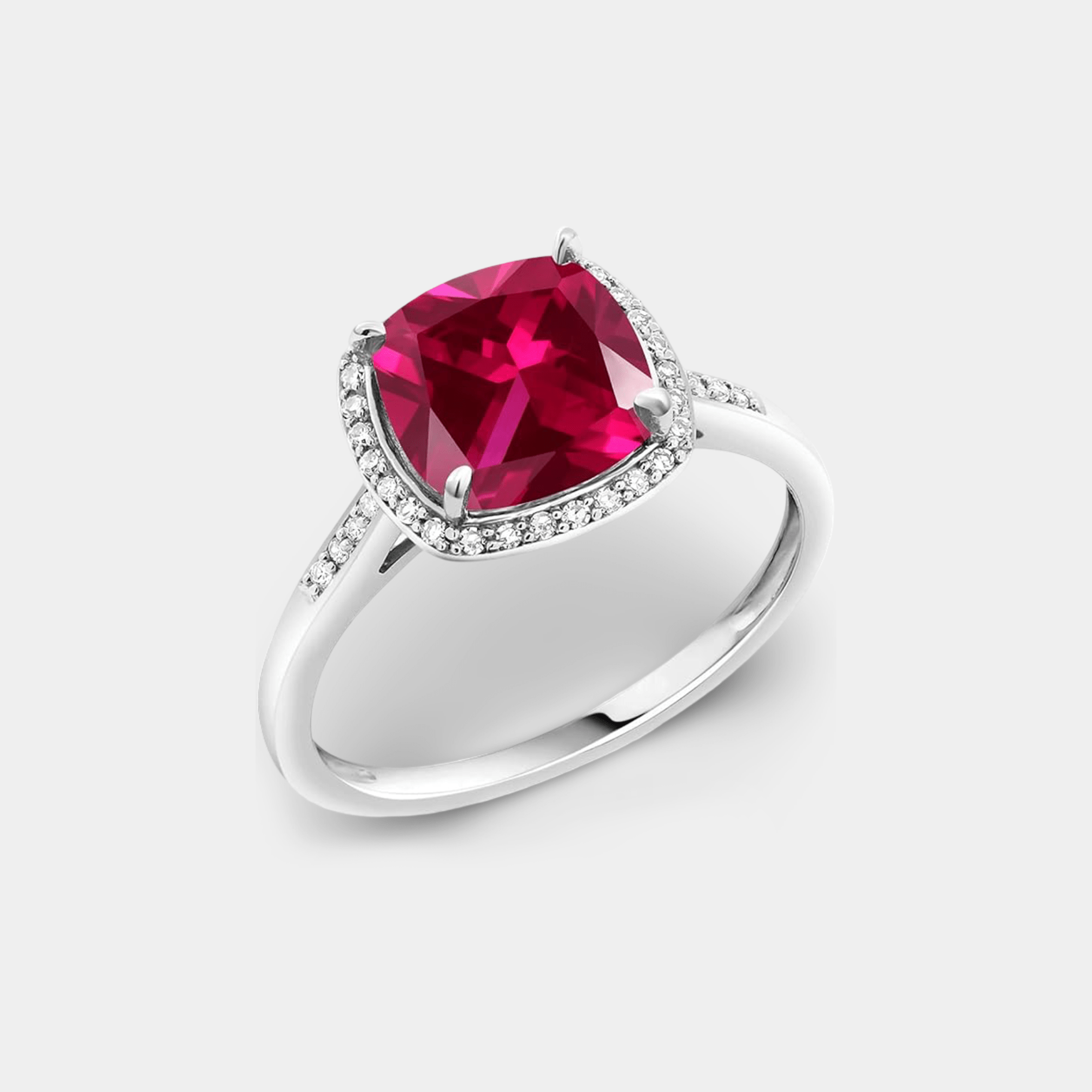 Cushion-Cut Ruby & Diamond Halo Ring - MH ELEGANCE - Cushion-Cut Ruby & Diamond Halo Ring - MH ELEGANCE -