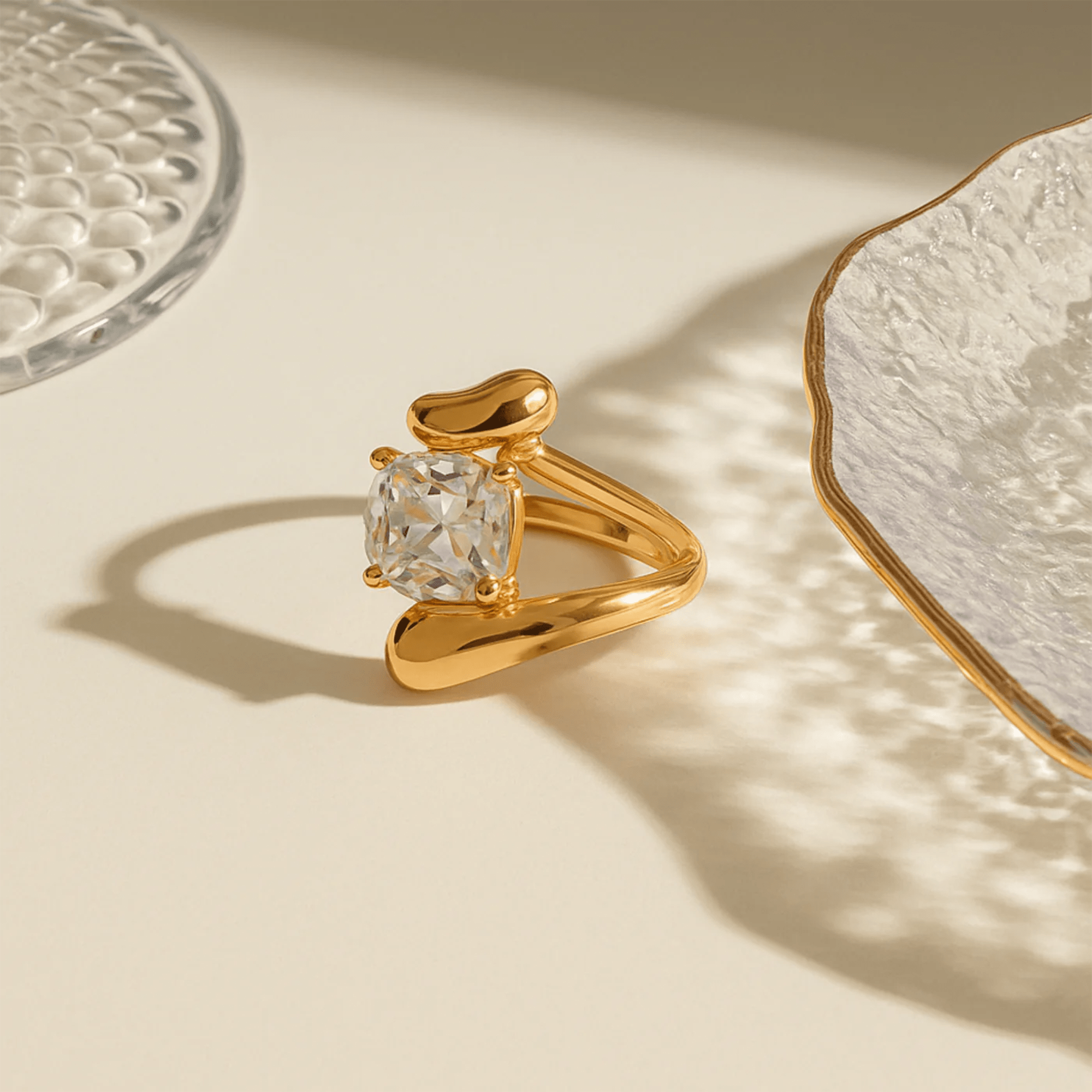Cushion Cut Twist Ring | Cushion CZ Twisted Shank Ring | 14K Gold – MH ELEGANCE - MH ELEGANCE - Cushion Cut Twist Ring - MH ELEGANCE -